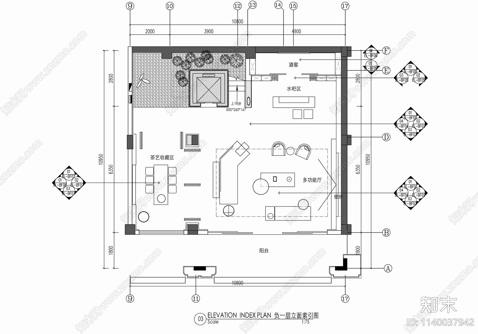 五层小别墅家装平面施工图下载【ID:1140037942】