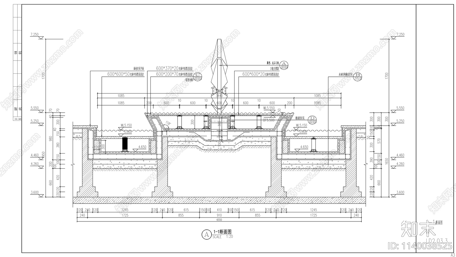 新中式雕塑跌水水景cad施工图下载【ID:1140038525】