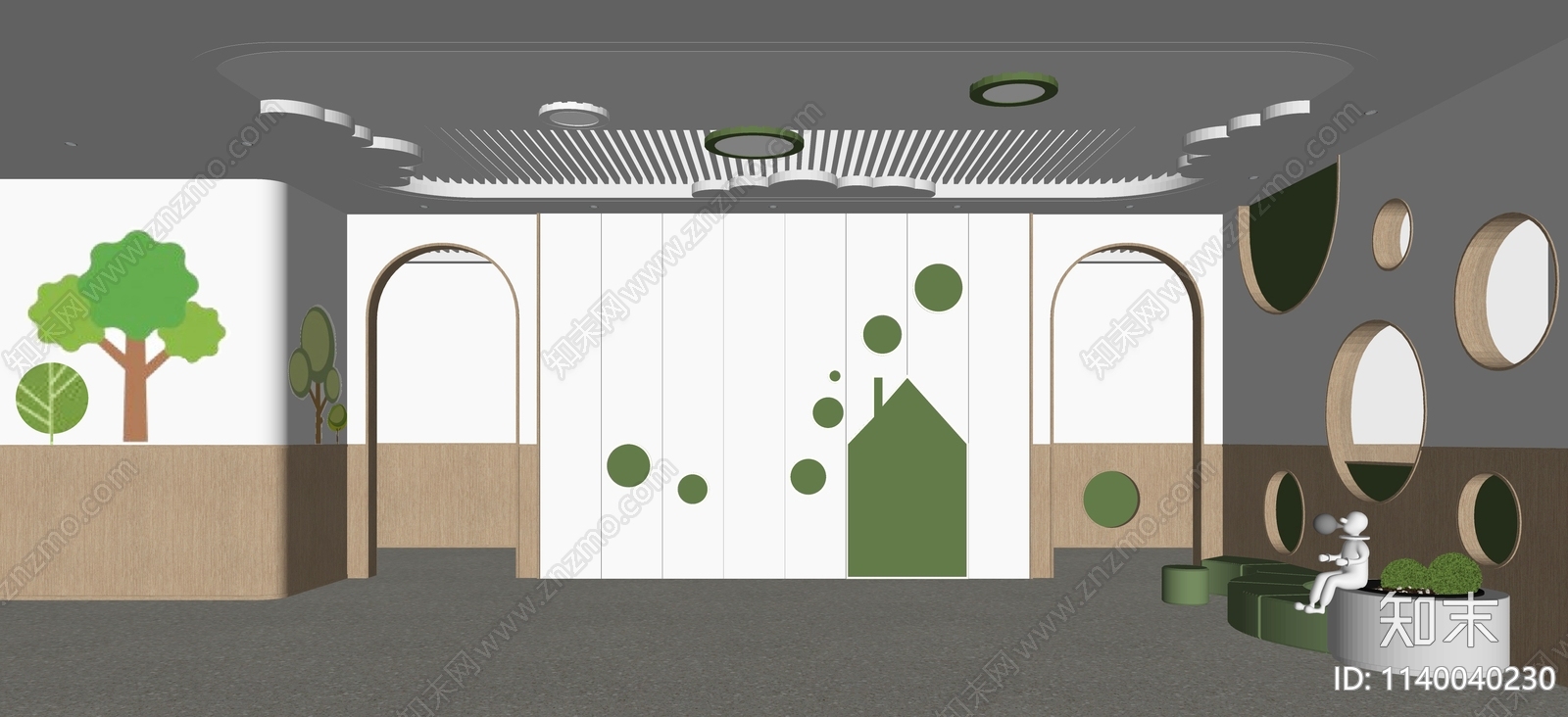 现代幼儿园门厅SU模型下载【ID:1140040230】