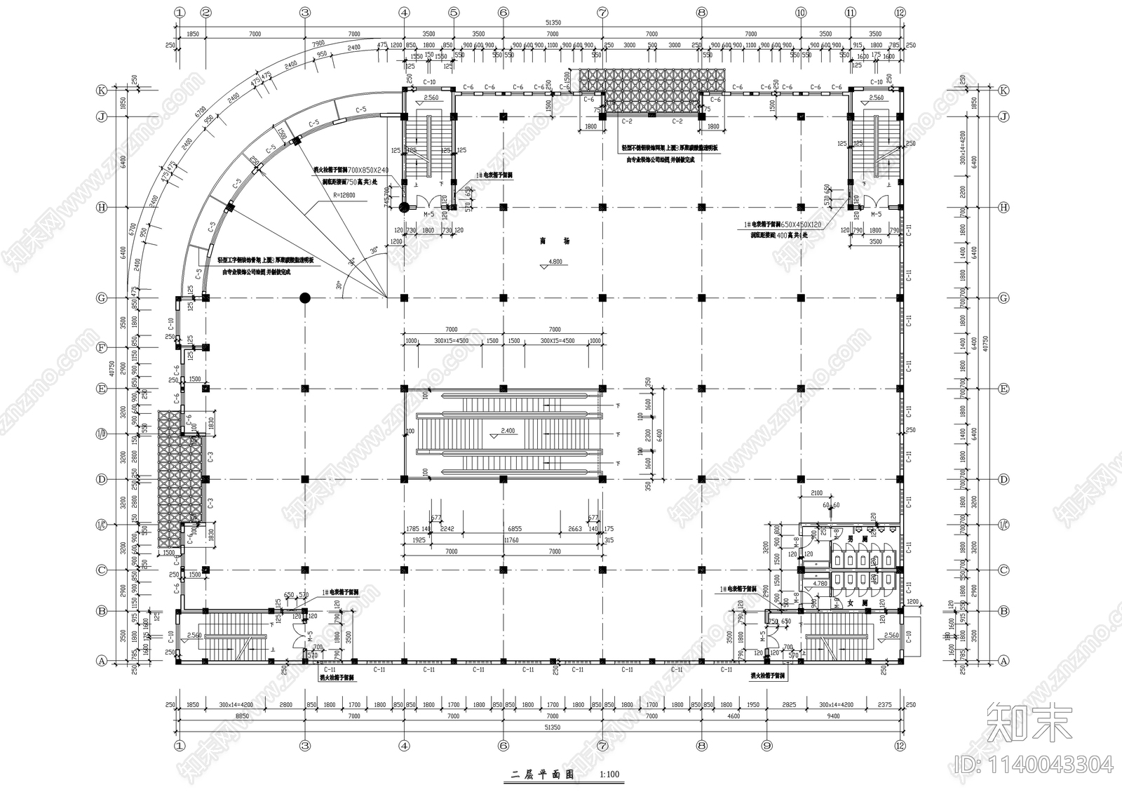 三层综合商场建筑cad施工图下载【ID:1140043304】