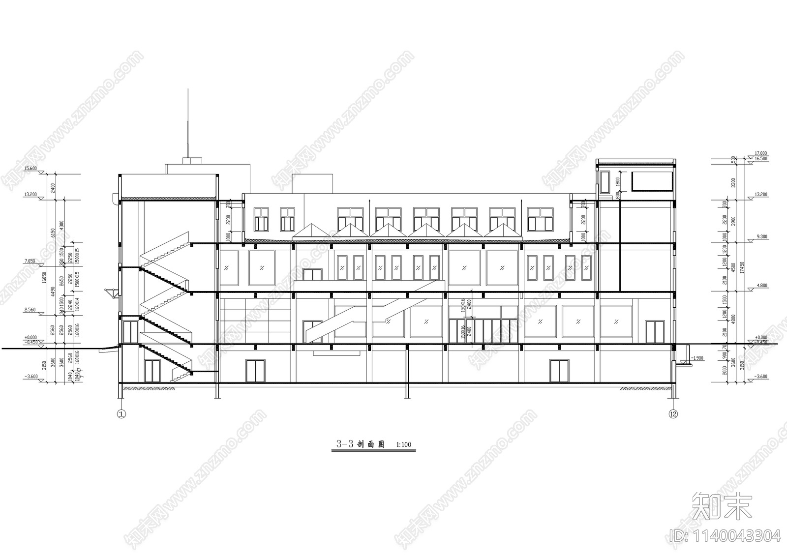 三层综合商场建筑cad施工图下载【ID:1140043304】