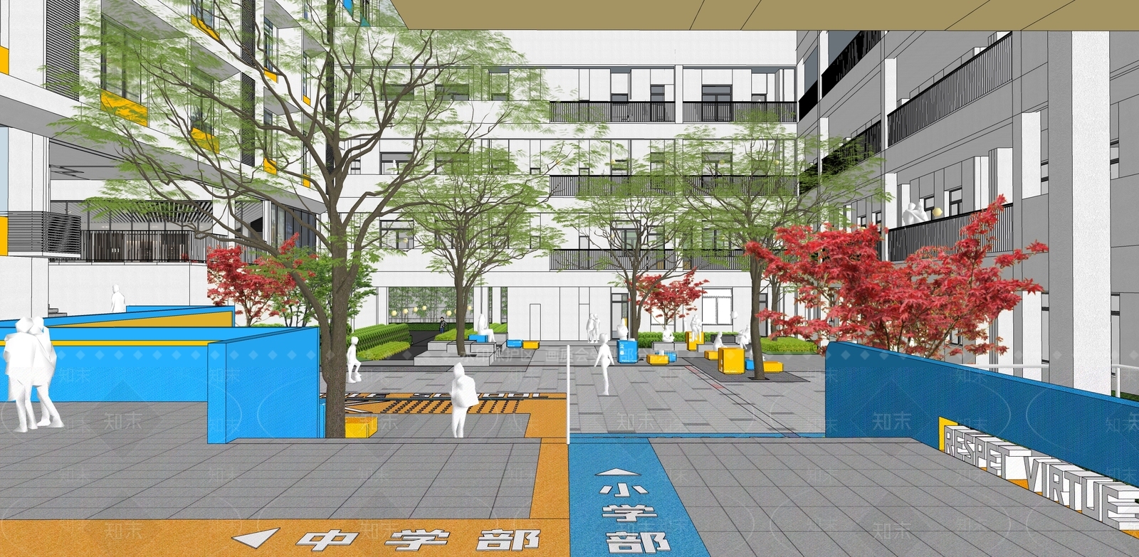 现代校园景观SU模型下载【ID:1140043438】