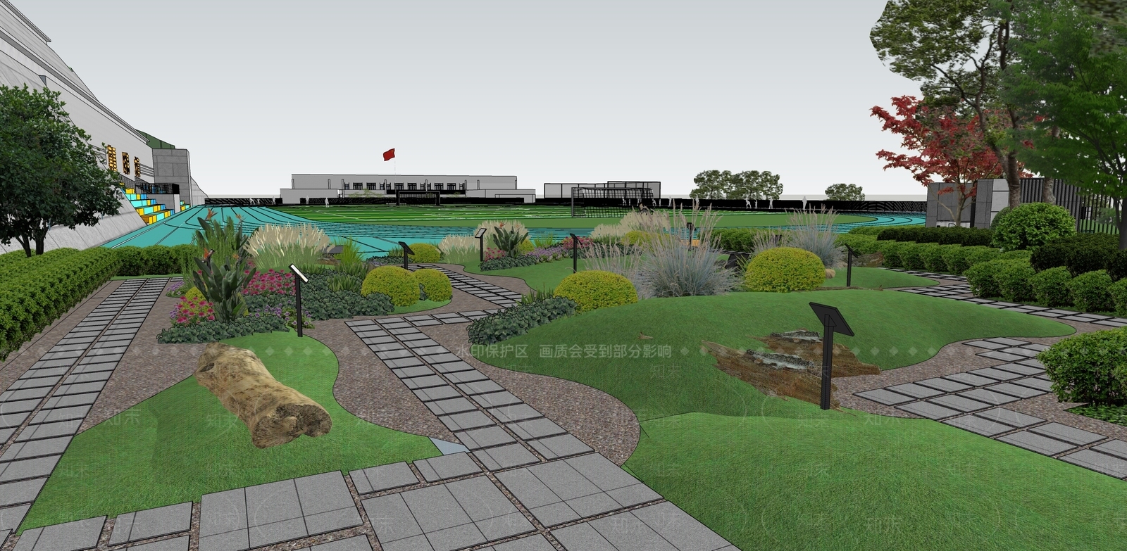 现代校园景观SU模型下载【ID:1140043638】