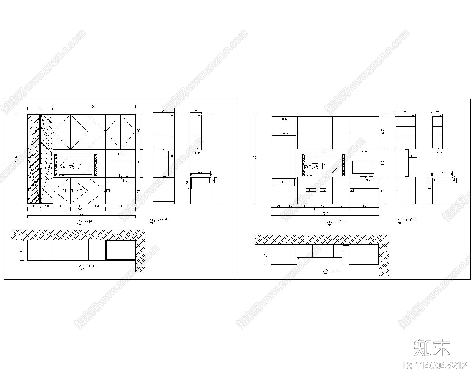 现代客厅电视柜cad施工图下载【ID:1140045212】