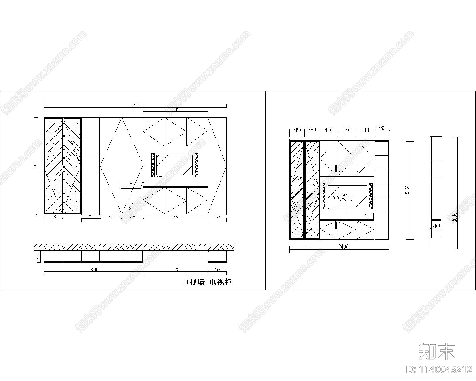 现代客厅电视柜cad施工图下载【ID:1140045212】