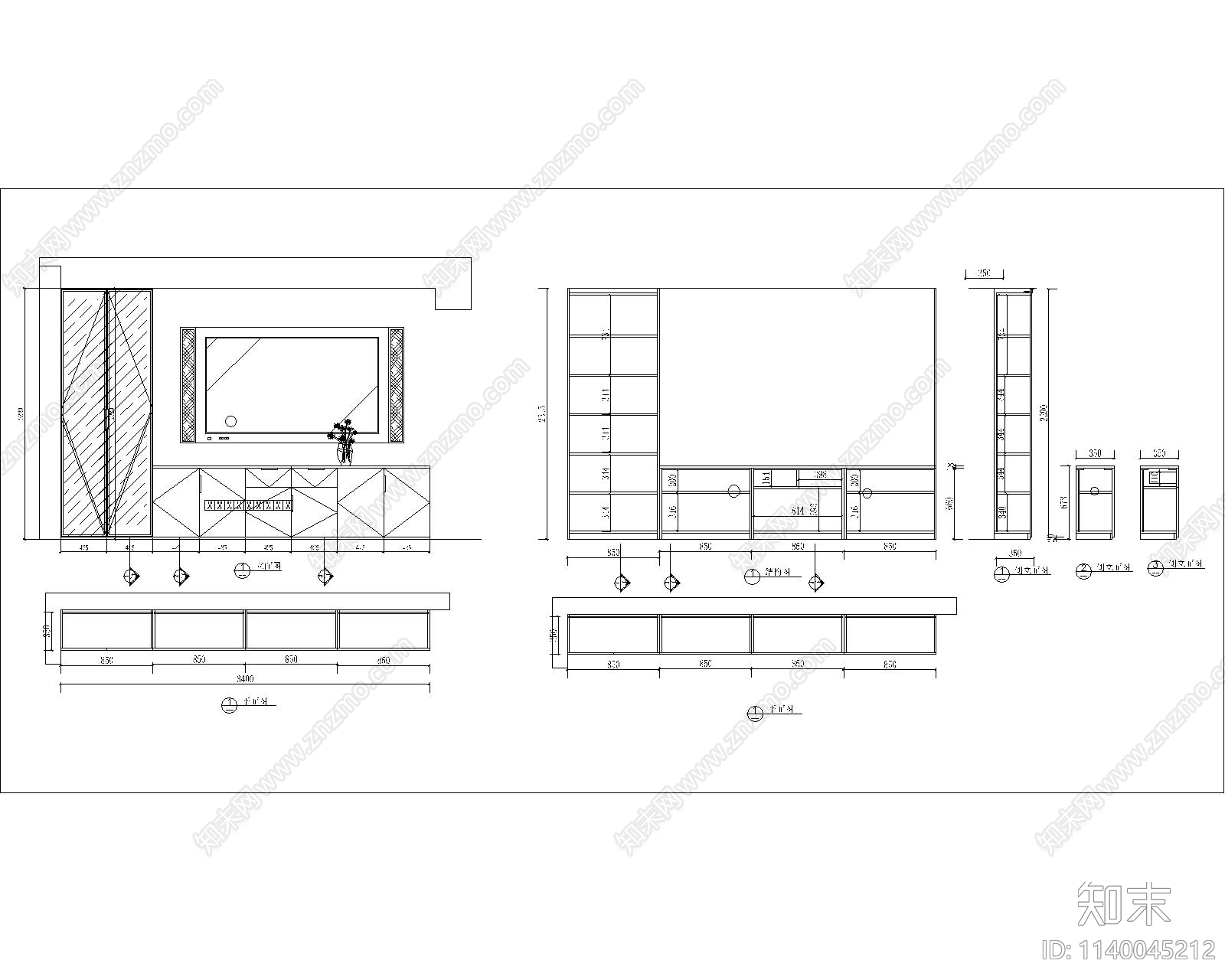 现代客厅电视柜cad施工图下载【ID:1140045212】