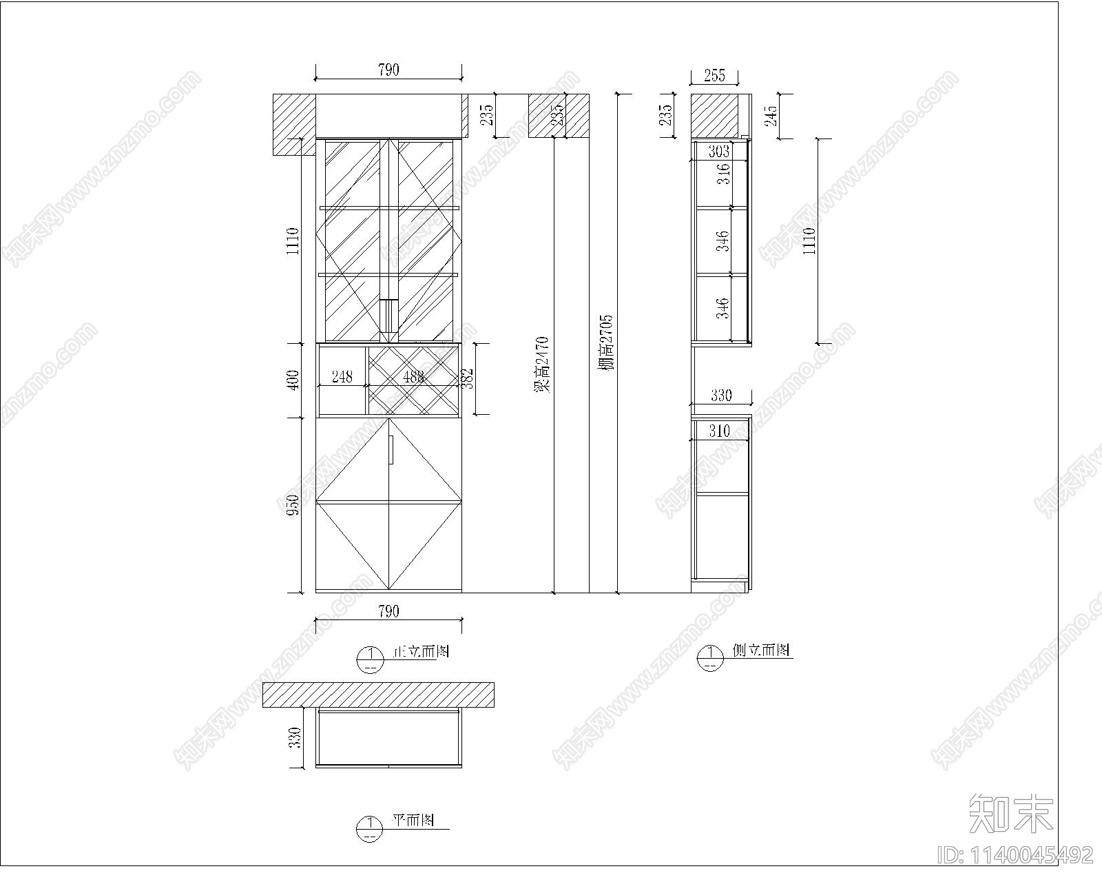 客厅装饰柜cad施工图下载【ID:1140045492】