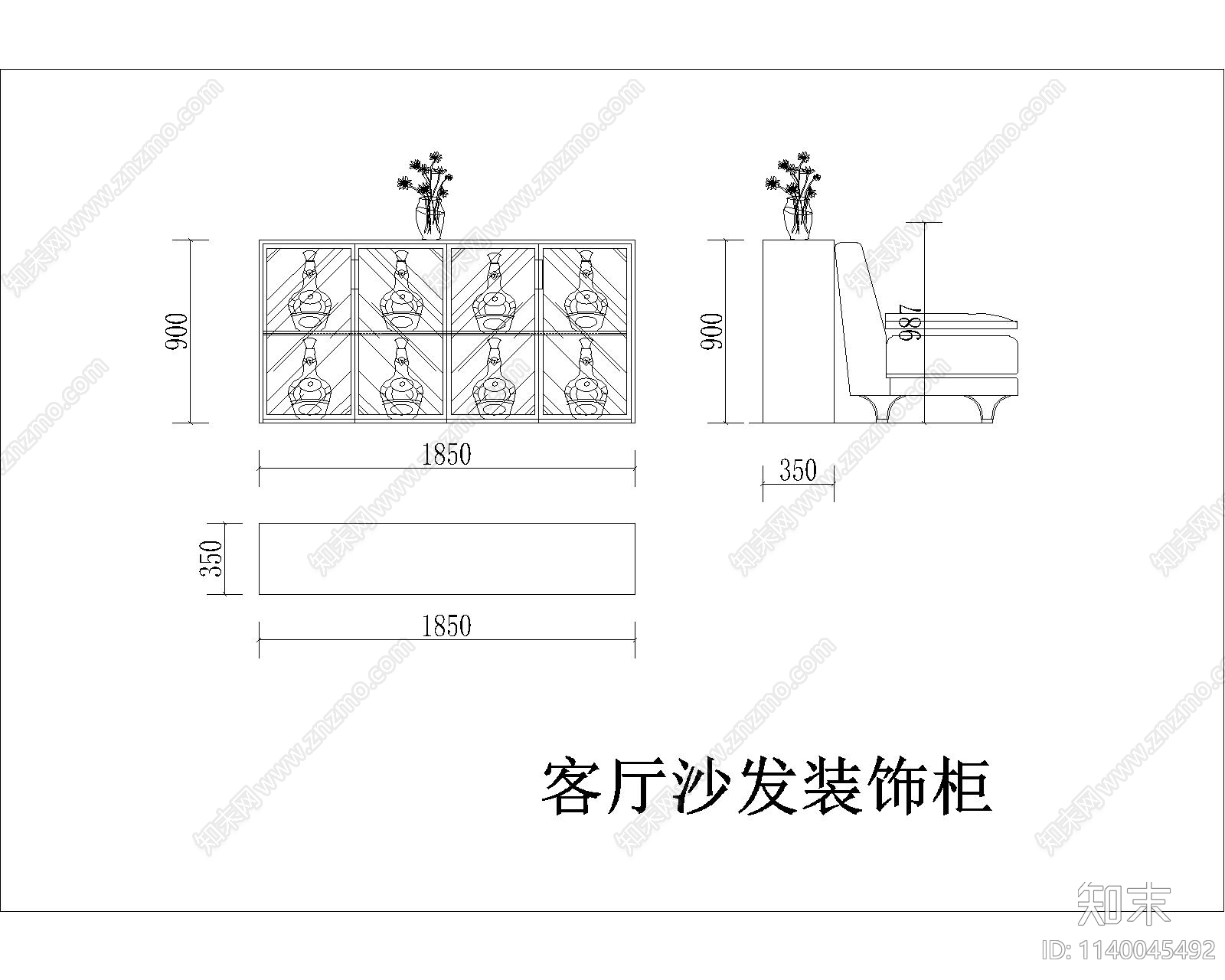 客厅装饰柜cad施工图下载【ID:1140045492】