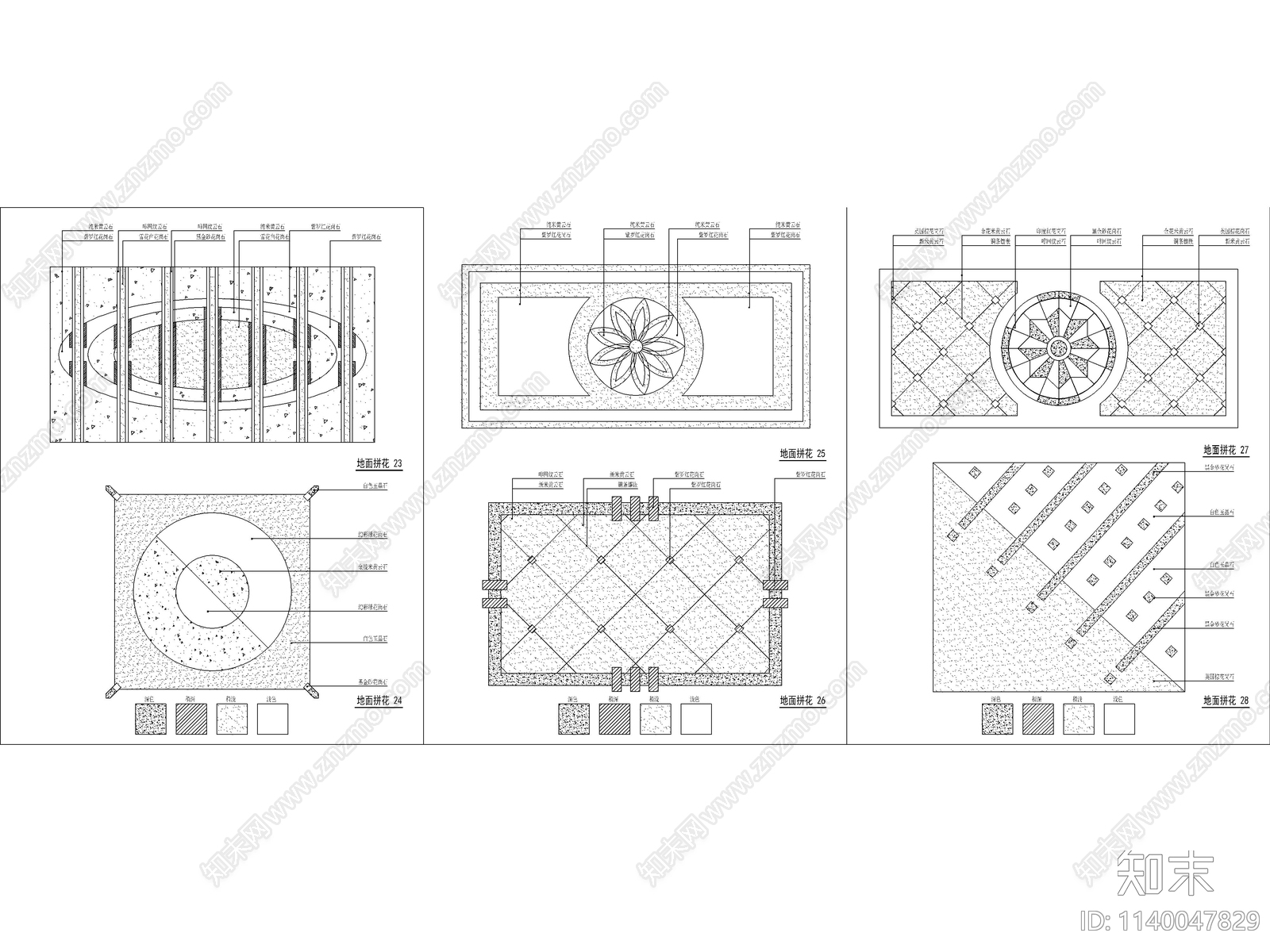 26款景观林园地面拼花图案cad施工图下载【ID:1140047829】