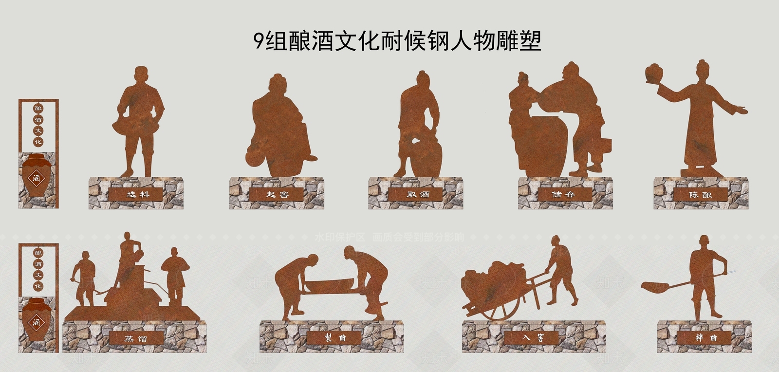 现代酿酒文化耐候钢人物雕塑SU模型下载【ID:1140048072】