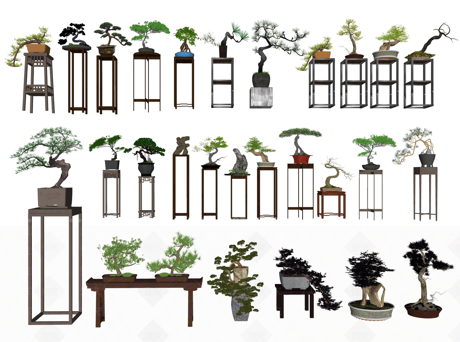 新中式盆景盆栽SU模型下载【ID:1140049009】