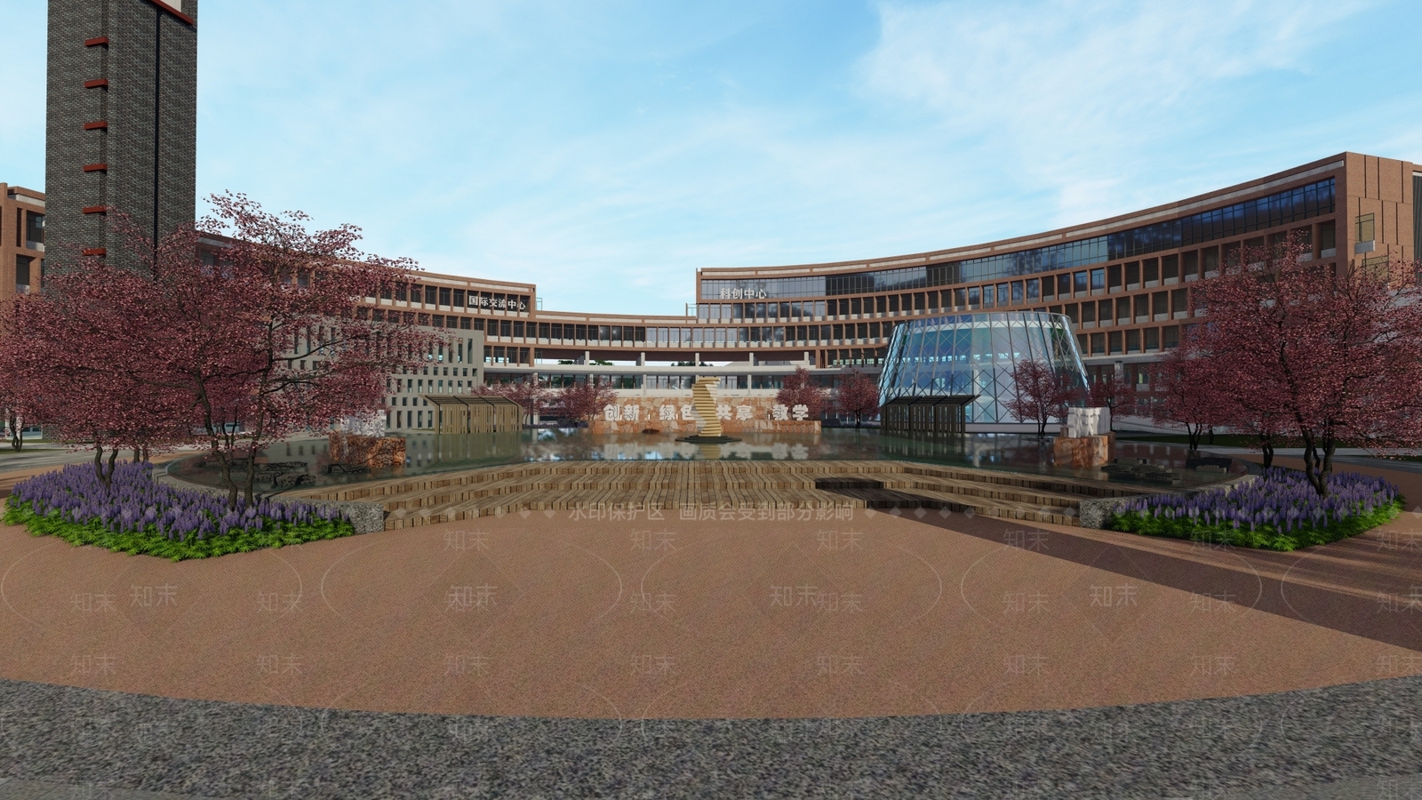 现代校园建筑景观SU模型下载【ID:1140051550】