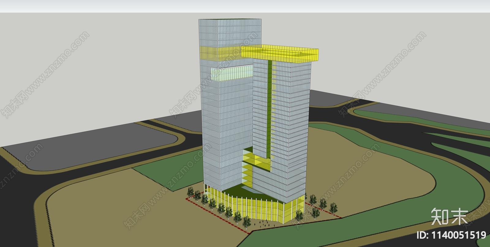 现代大气高层办公建筑综合体SU模型下载【ID:1140051519】