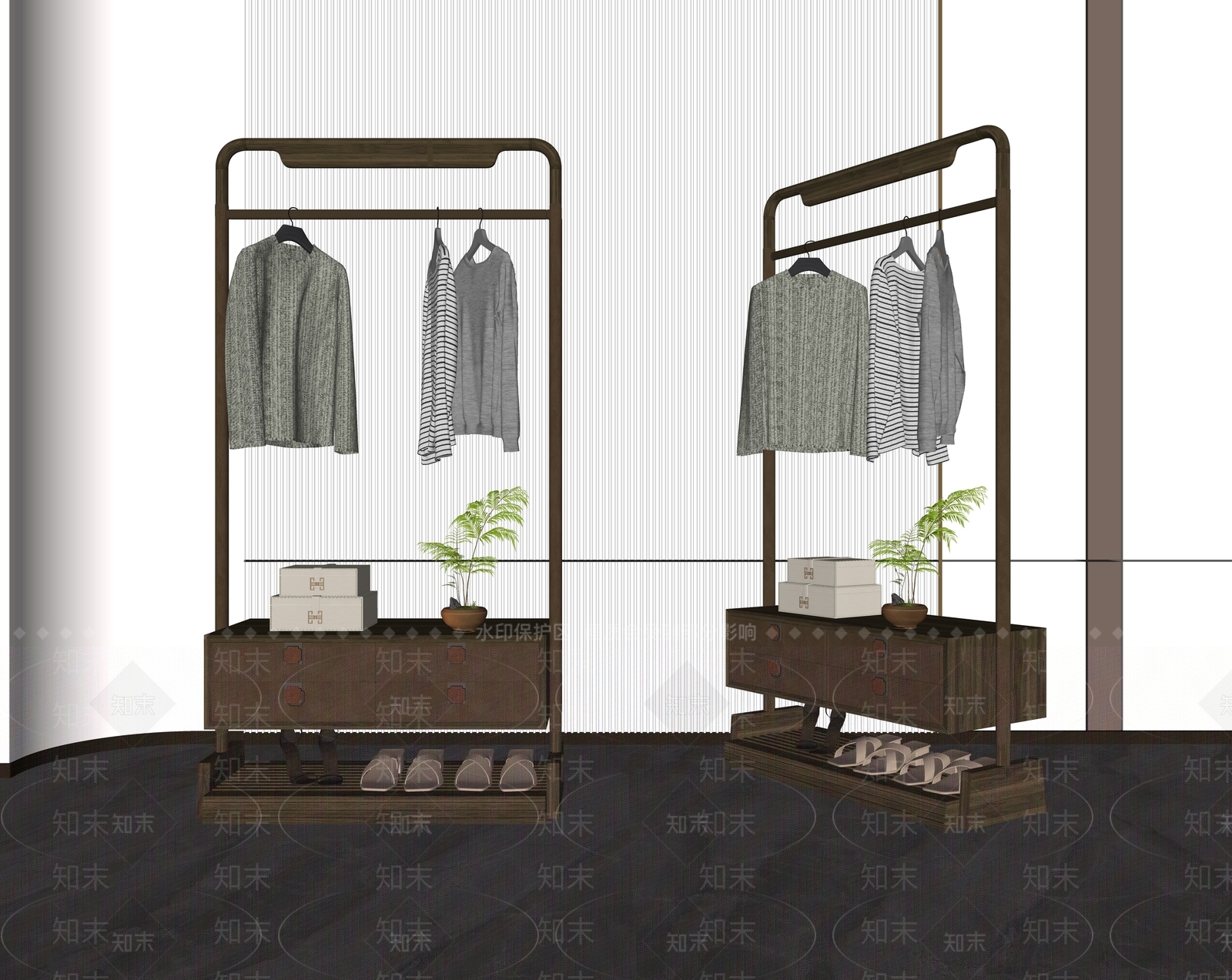 新中式实木衣架SU模型下载【ID:1140052975】
