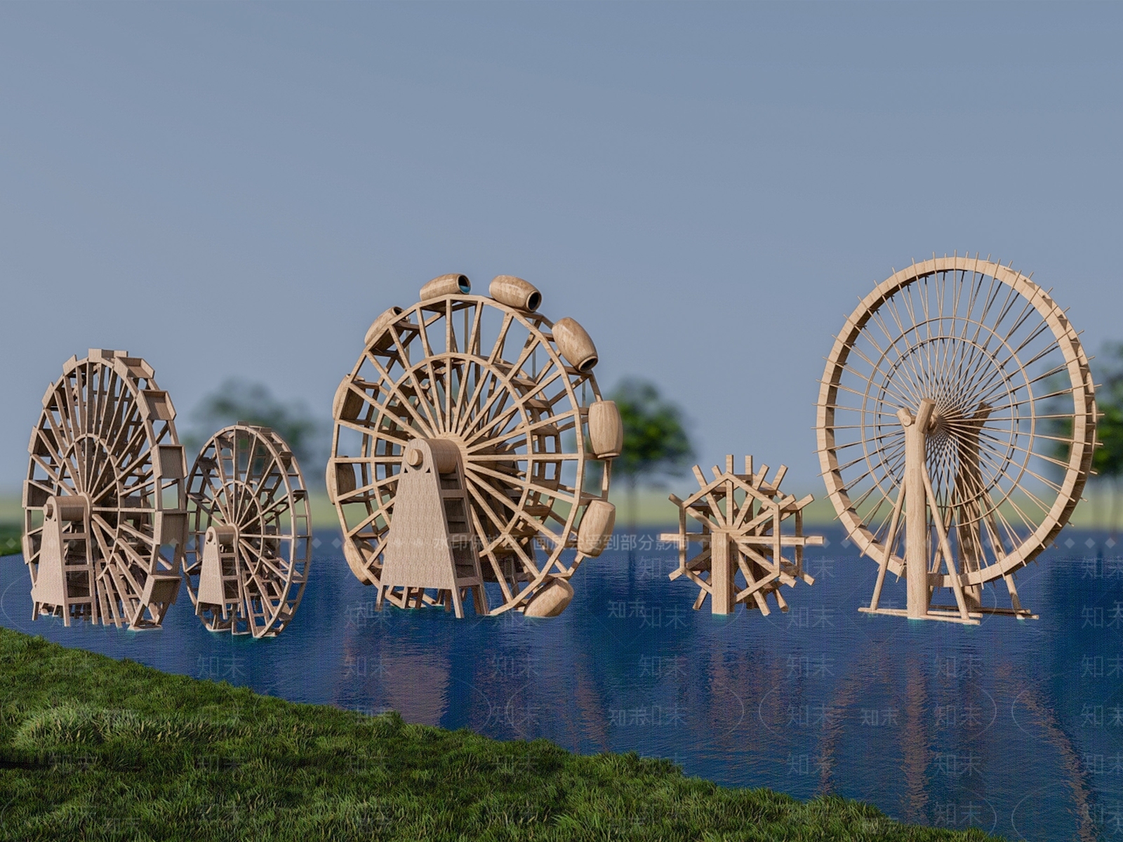 现代乡村水车SU模型下载【ID:1140055331】