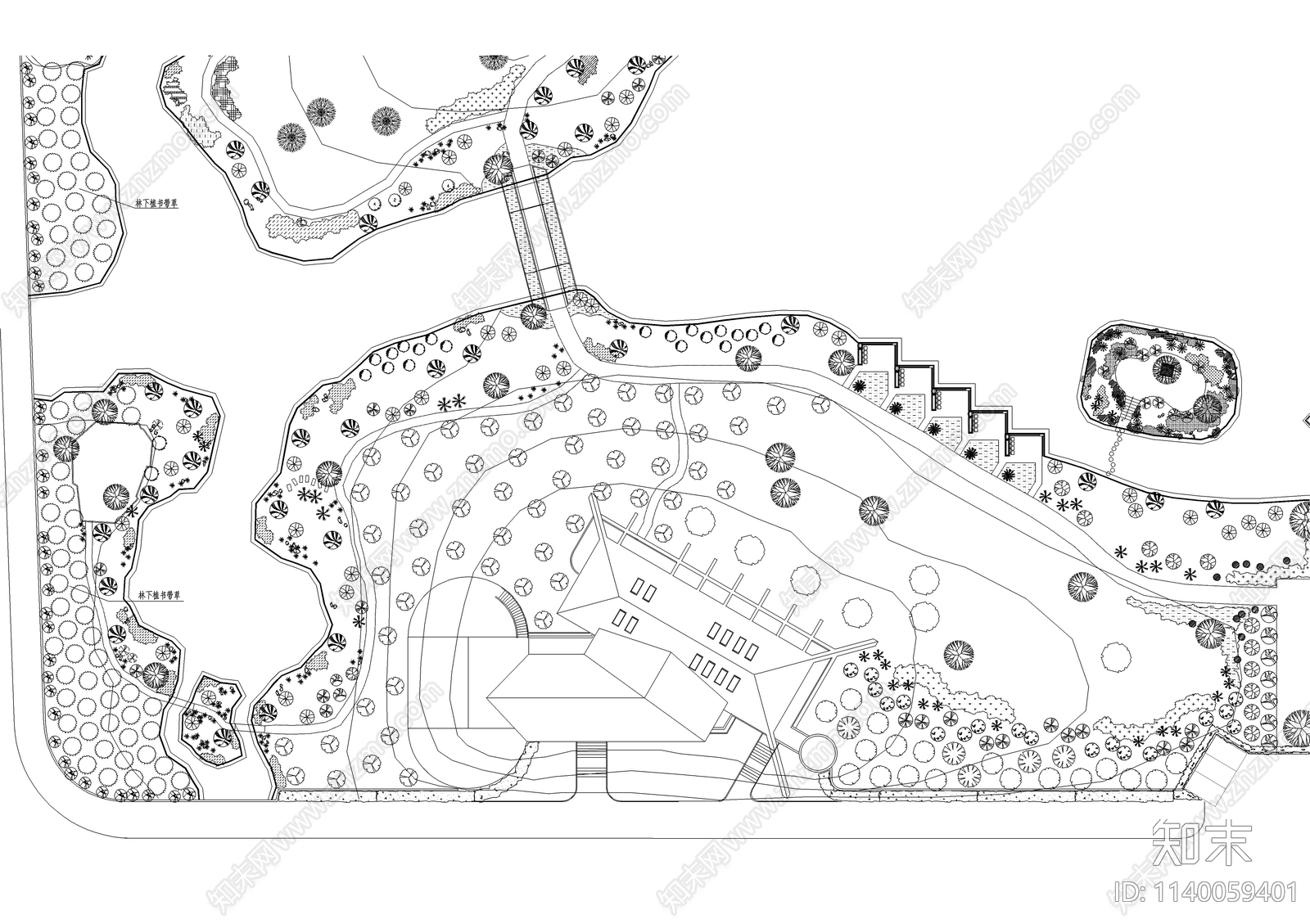 公园景观植物配置平面图施工图下载【ID:1140059401】