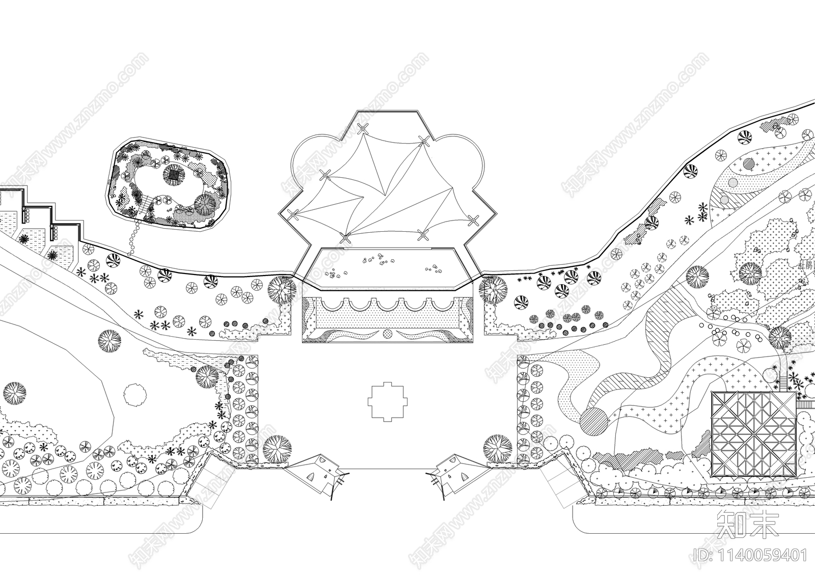 公园景观植物配置平面图施工图下载【ID:1140059401】