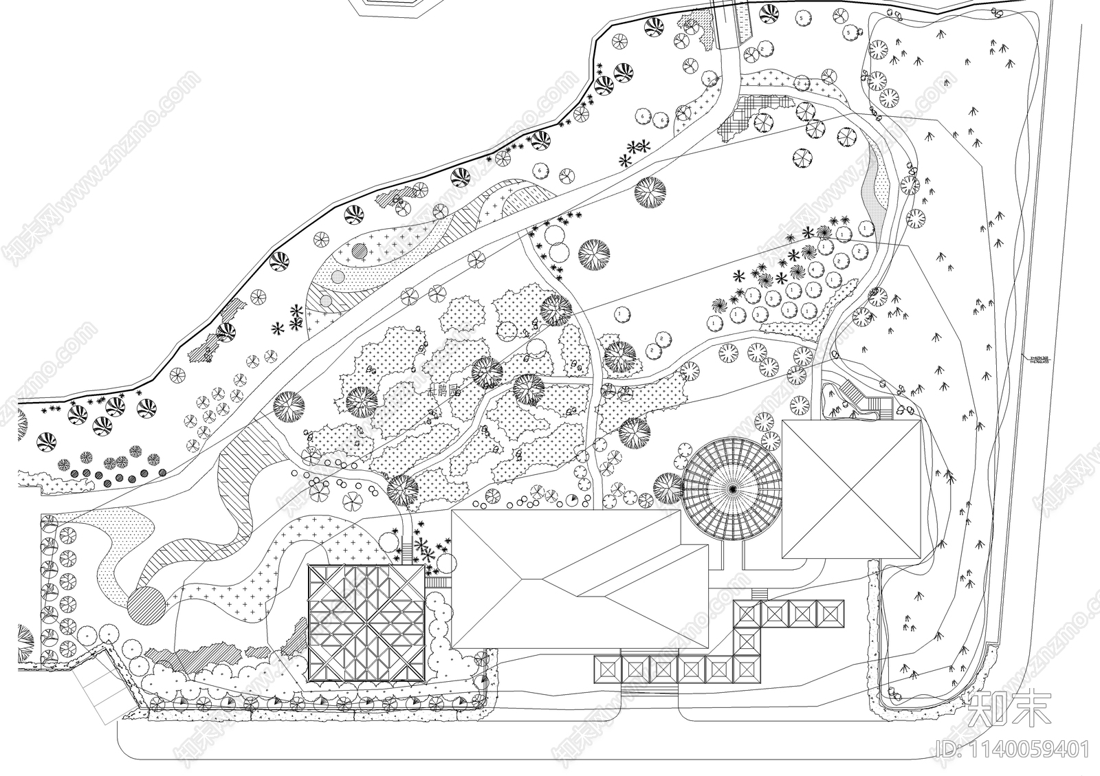 公园景观植物配置平面图施工图下载【ID:1140059401】