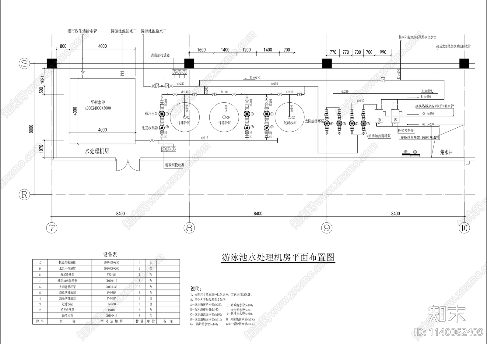 游泳池水处理机房详图cad施工图下载【ID:1140062409】