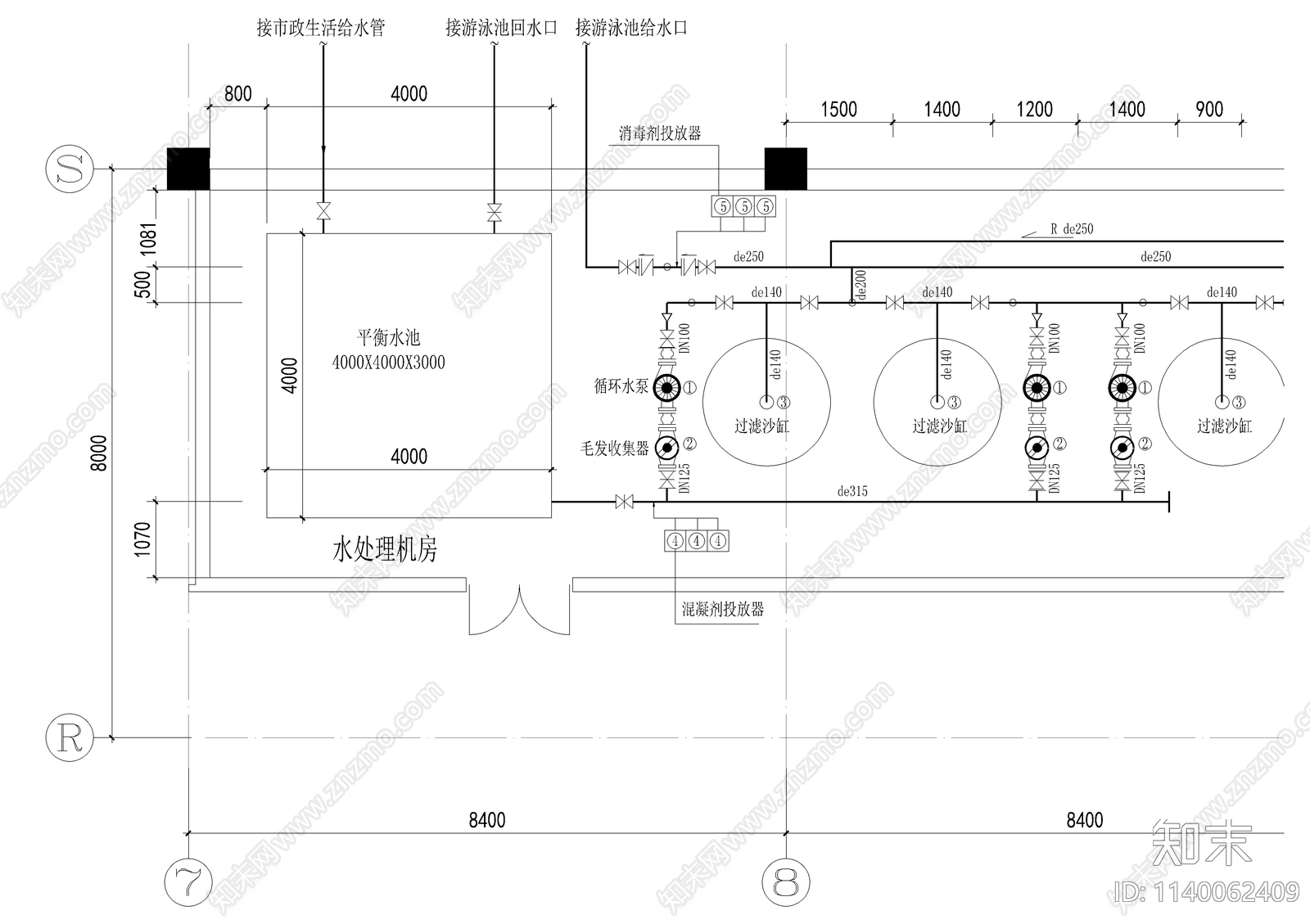 游泳池水处理机房详图cad施工图下载【ID:1140062409】