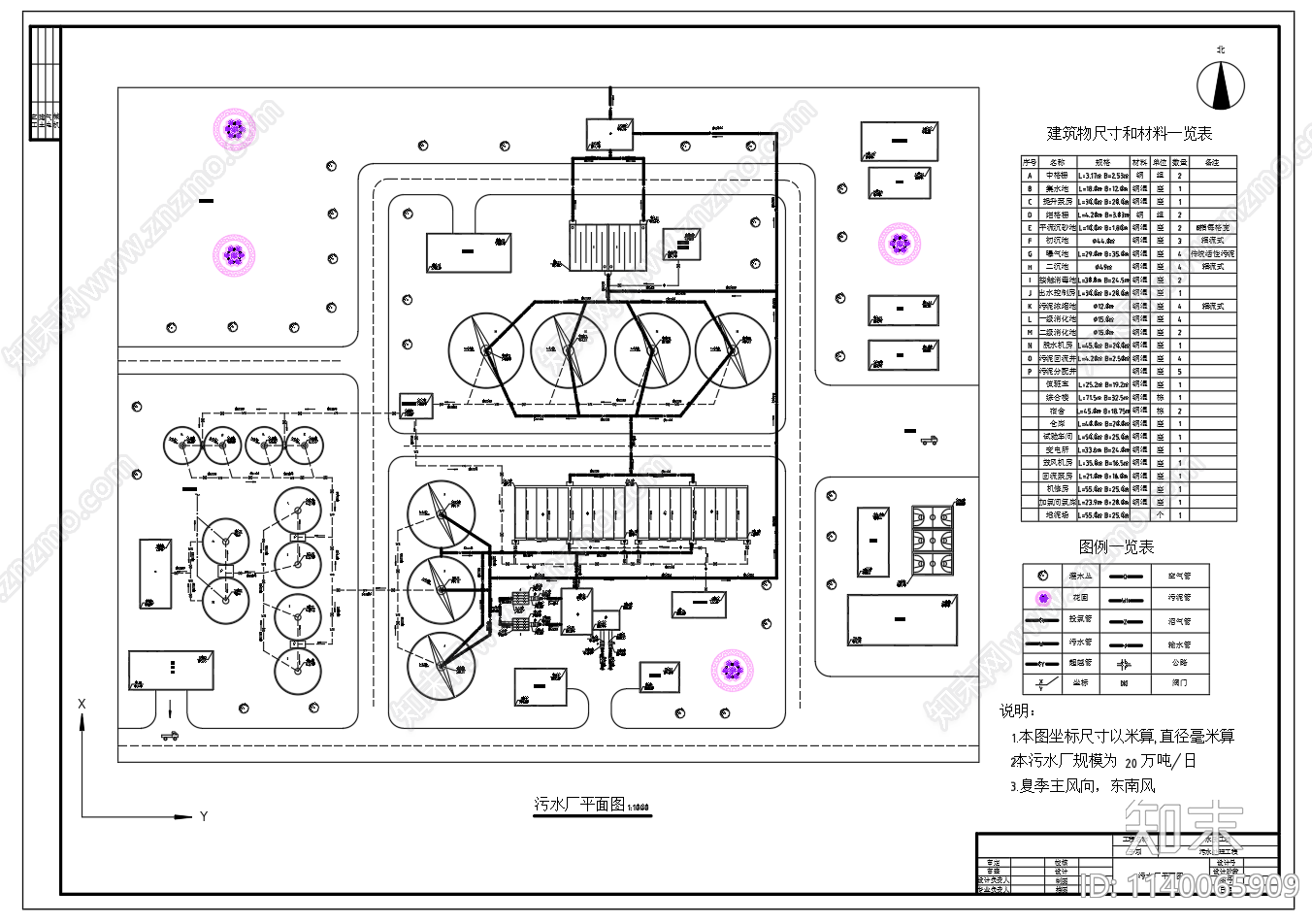 20万吨污水厂流程图cad施工图下载【ID:1140065909】