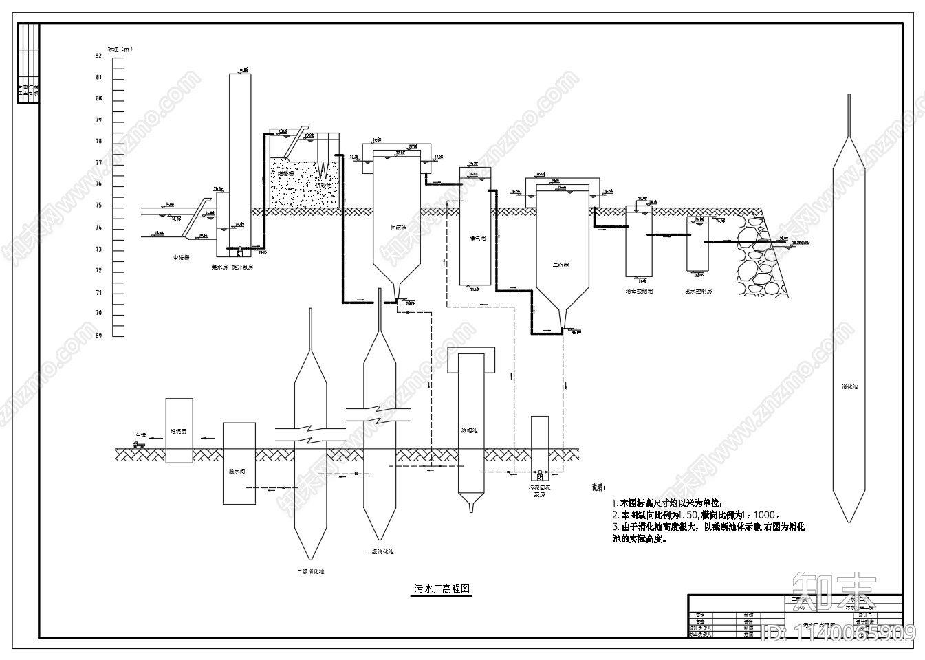 20万吨污水厂流程图cad施工图下载【ID:1140065909】