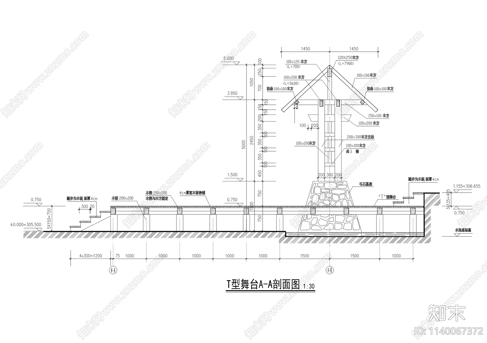 T型舞台全套cad施工图下载【ID:1140067372】