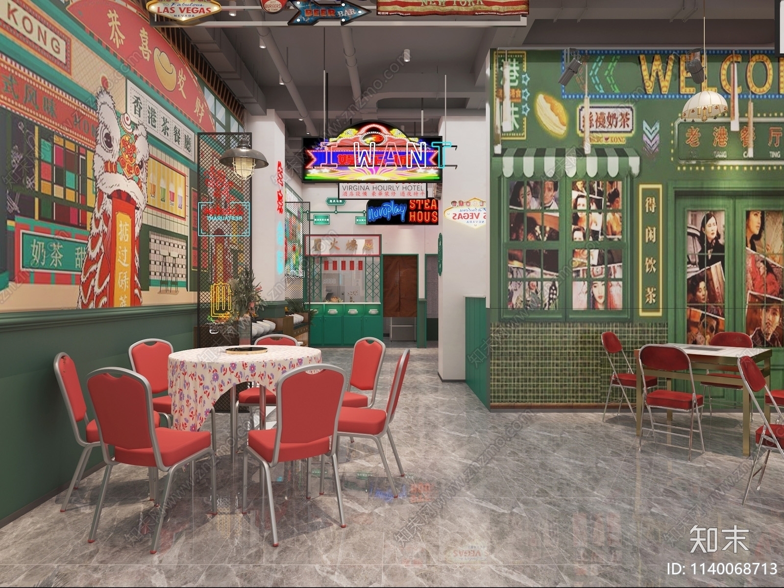 现代港式复古茶餐厅SU模型下载【ID1140068713】_知末su模型网