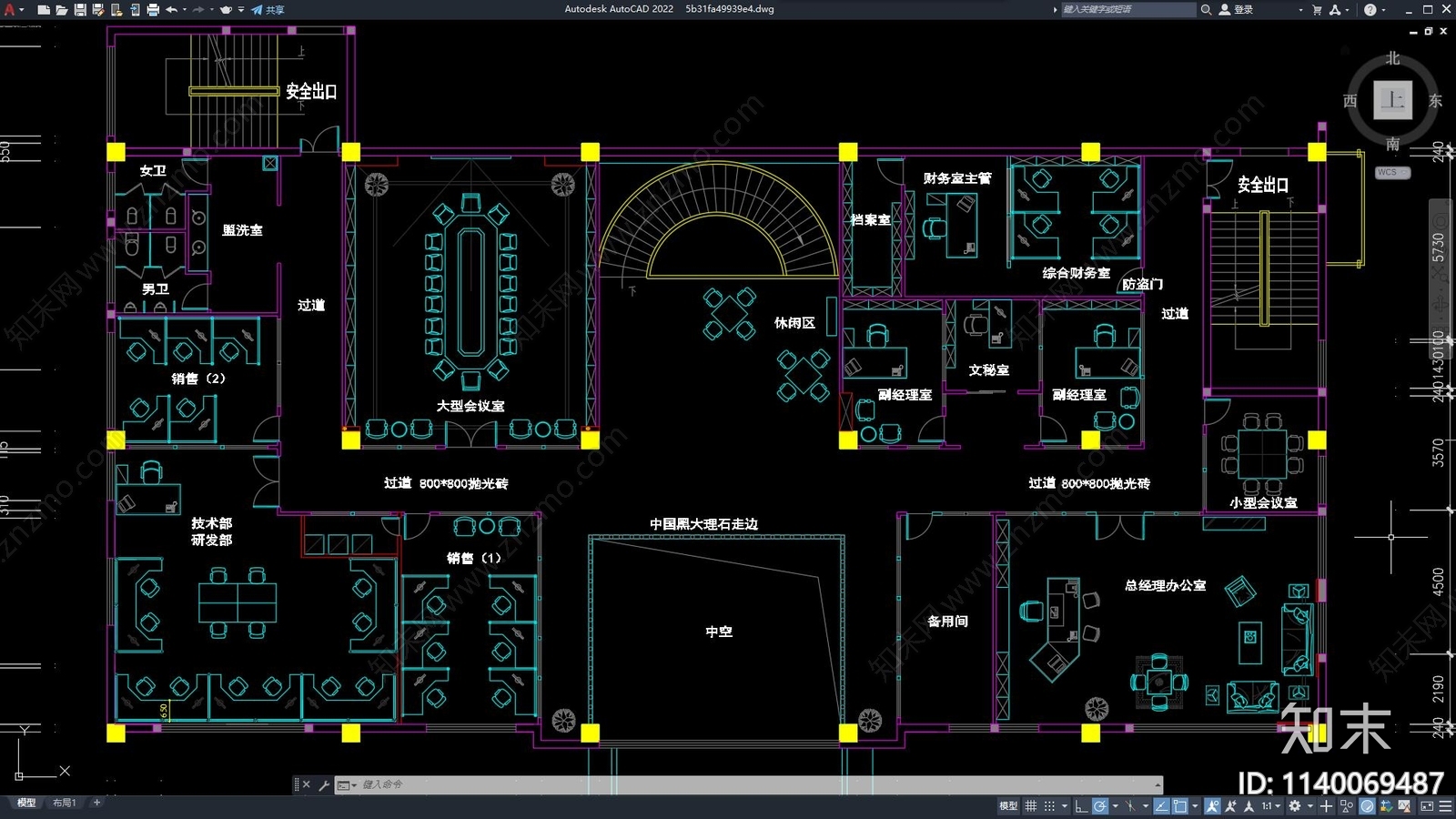 科技公司办公室装修cad施工图下载【ID:1140069487】