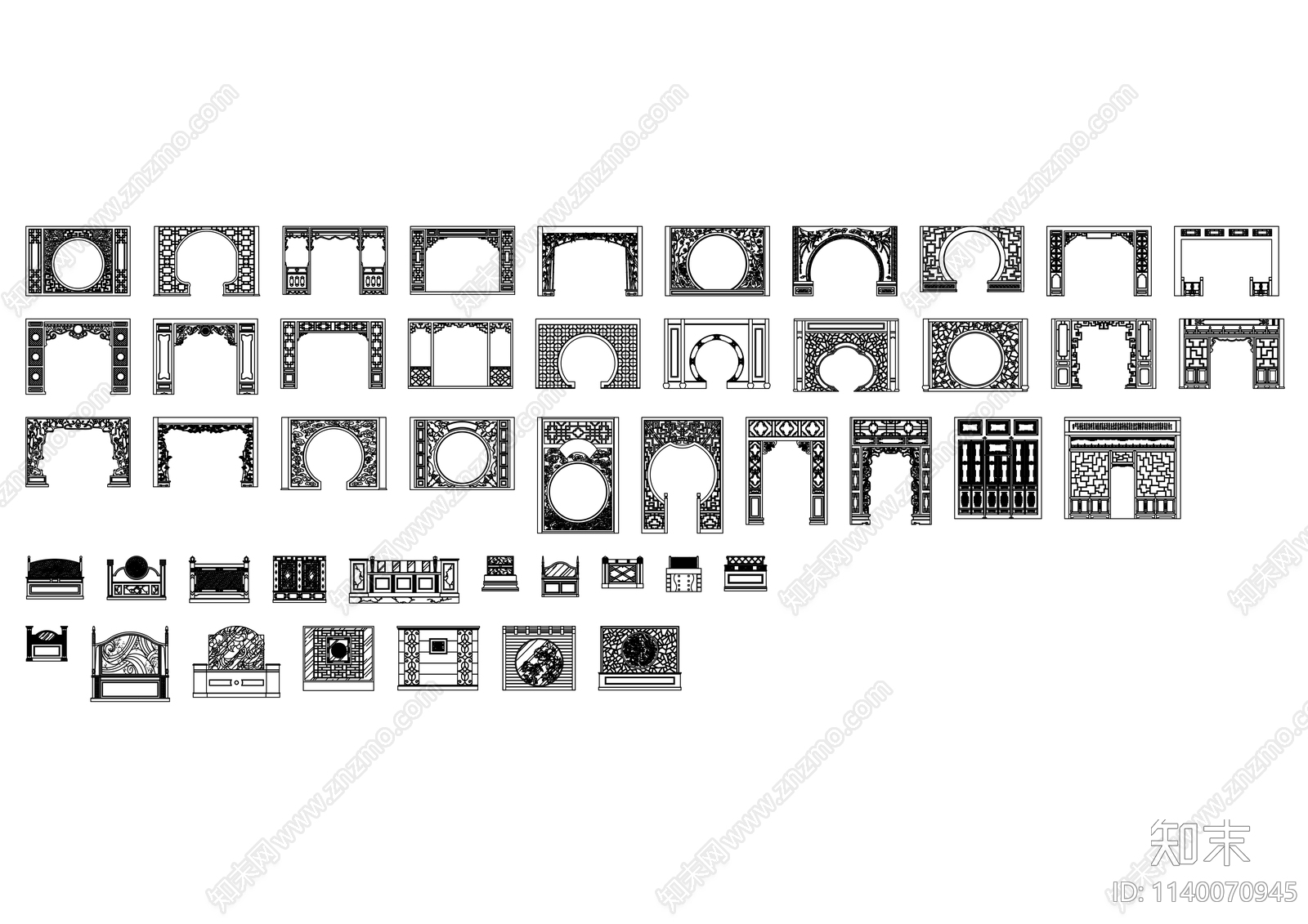 中式元素隔断施工图下载【ID:1140070945】