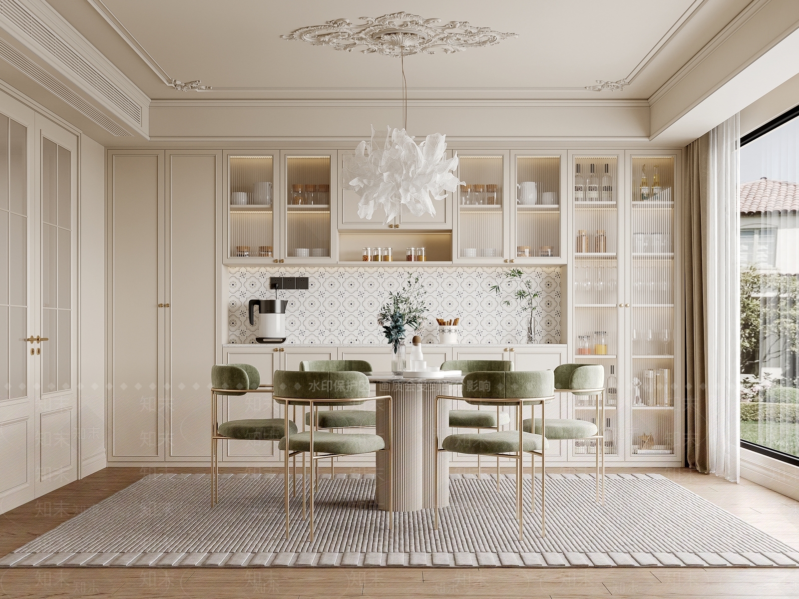 法式奶油风餐厅3D模型下载【ID:1140071233】