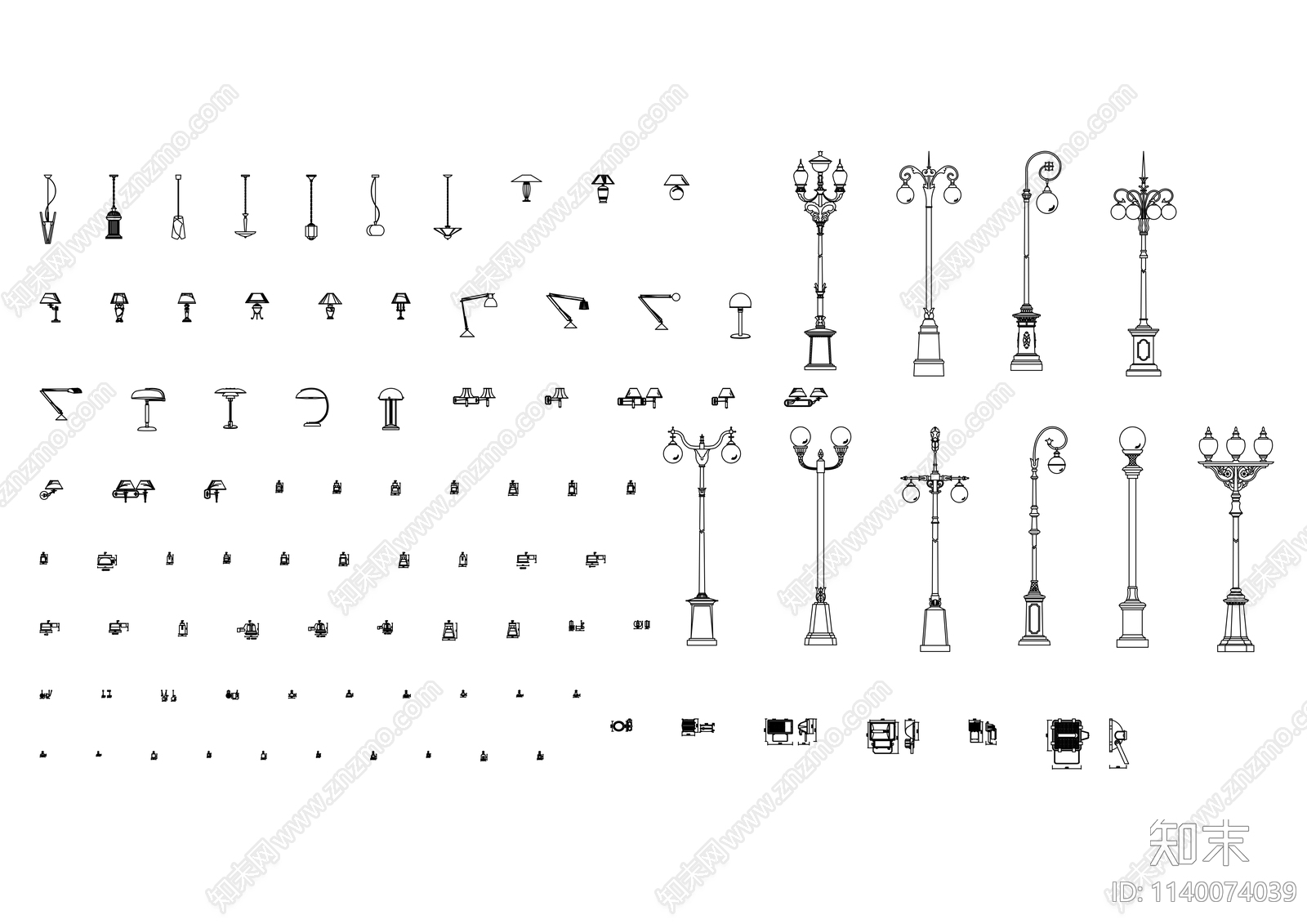 中式灯具台灯路灯cad施工图下载【ID:1140074039】