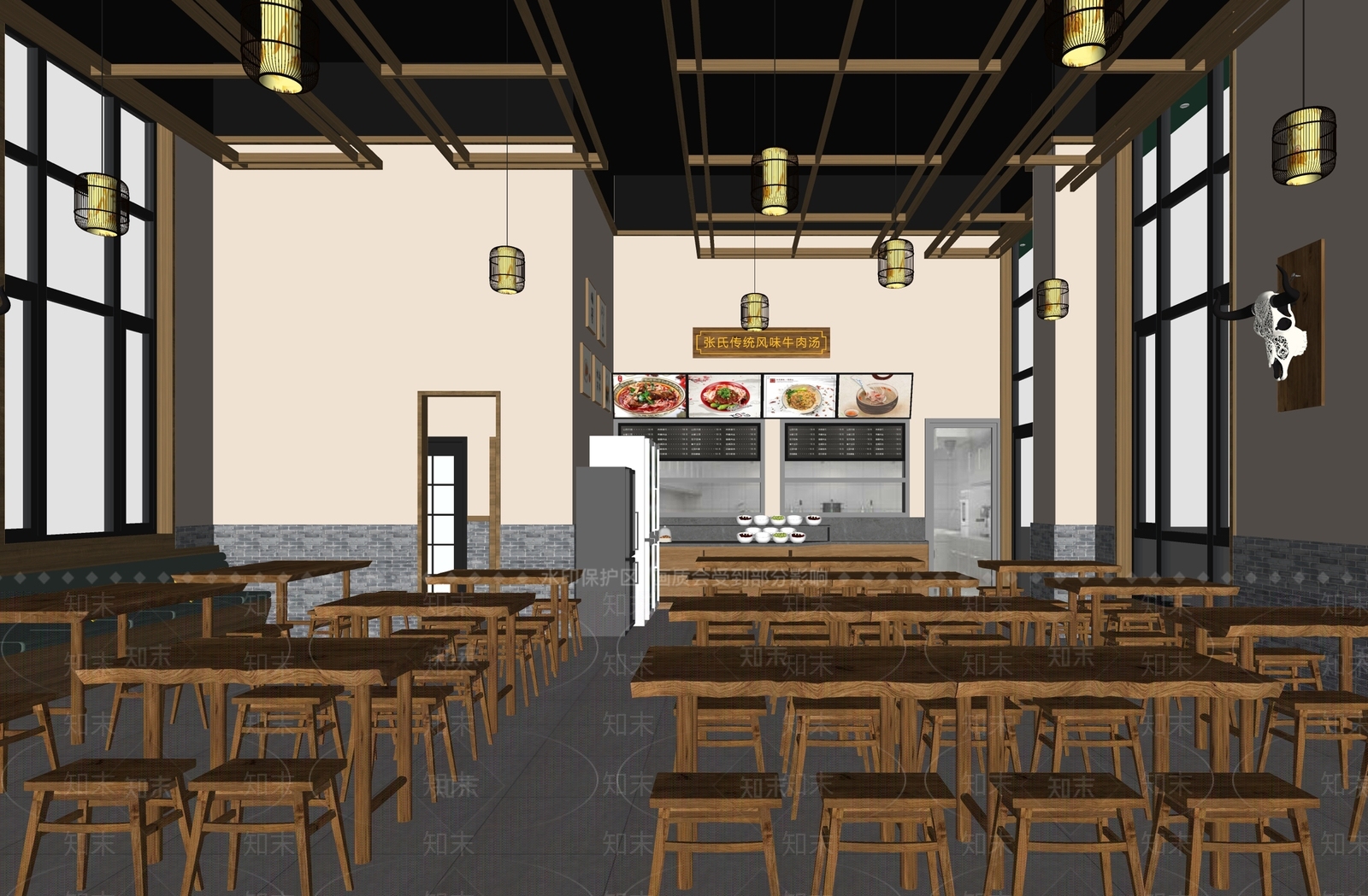 新中式粉面店SU模型下载【ID:1140079691】