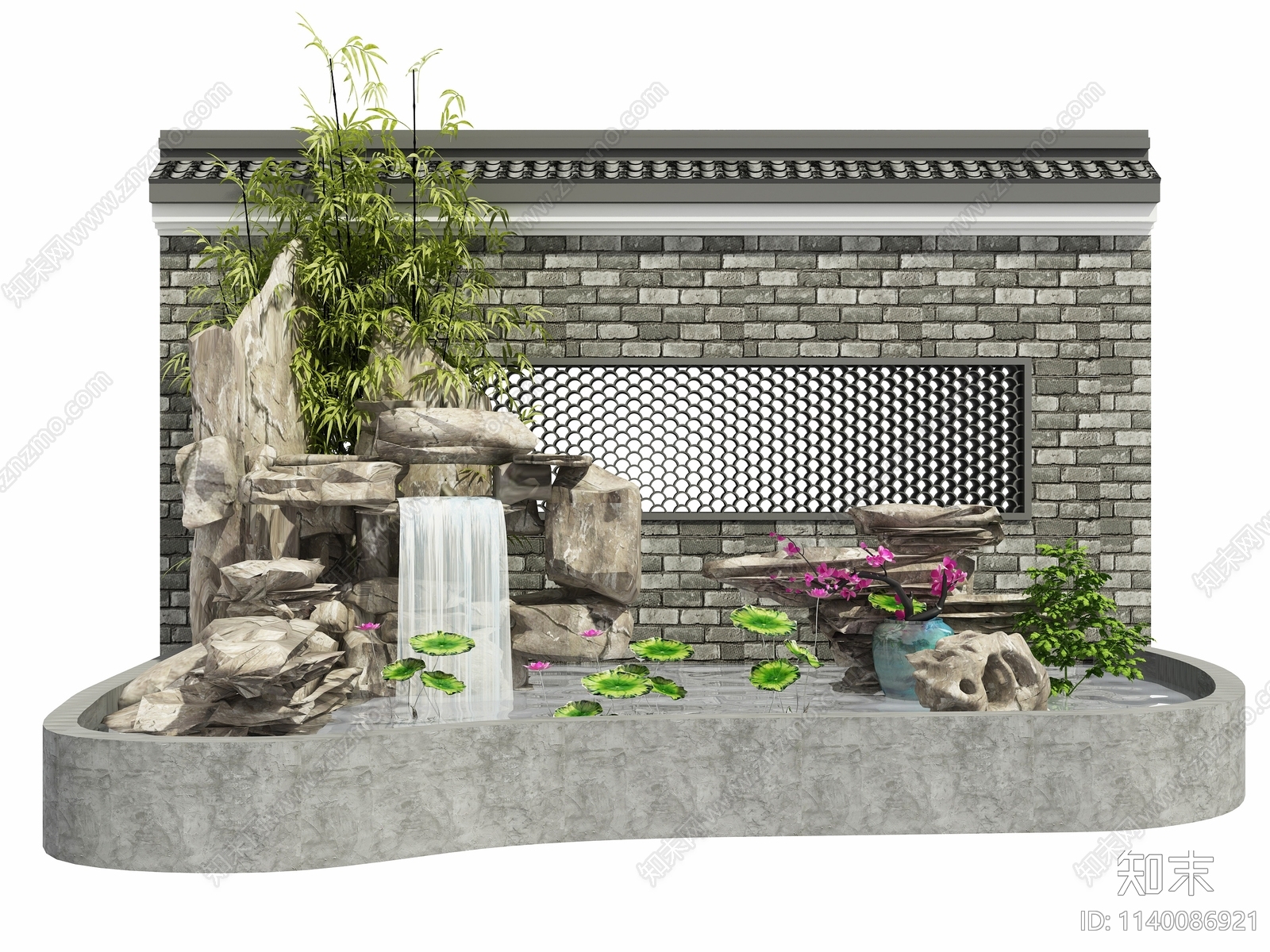 中式假山水景3D模型下载【ID:1140086921】