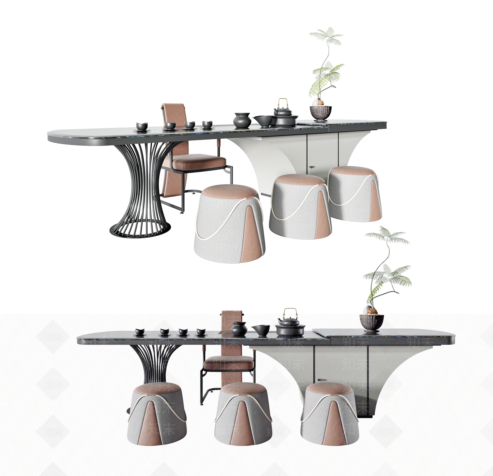 现代茶桌椅组合3D模型下载【ID:1140087918】