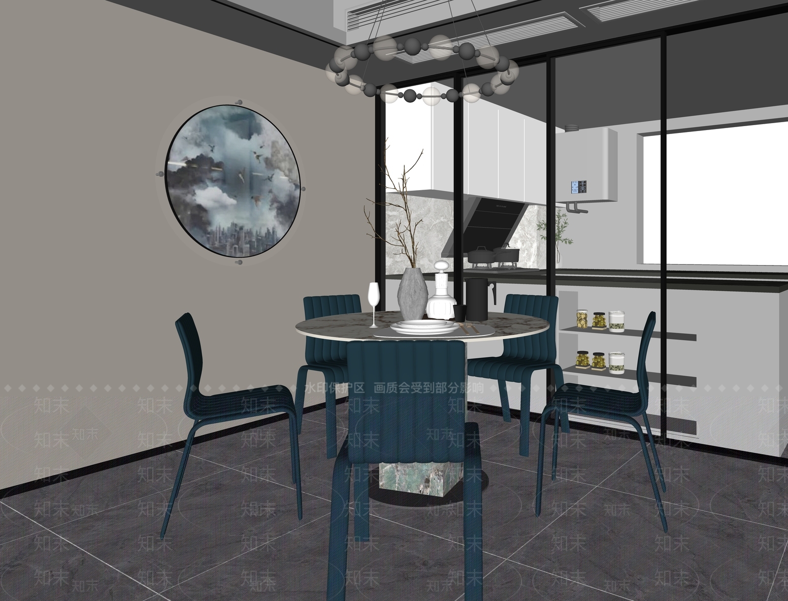 现代餐厅SU模型下载【ID:1140090731】_知末su模型网