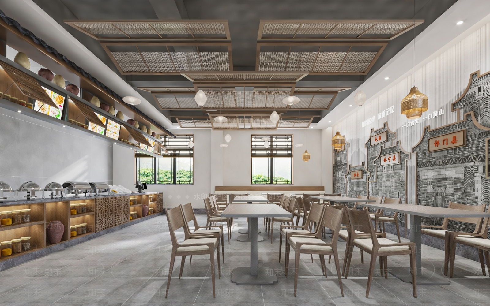 新中式民宿餐厅3D模型下载【ID:1140093624】