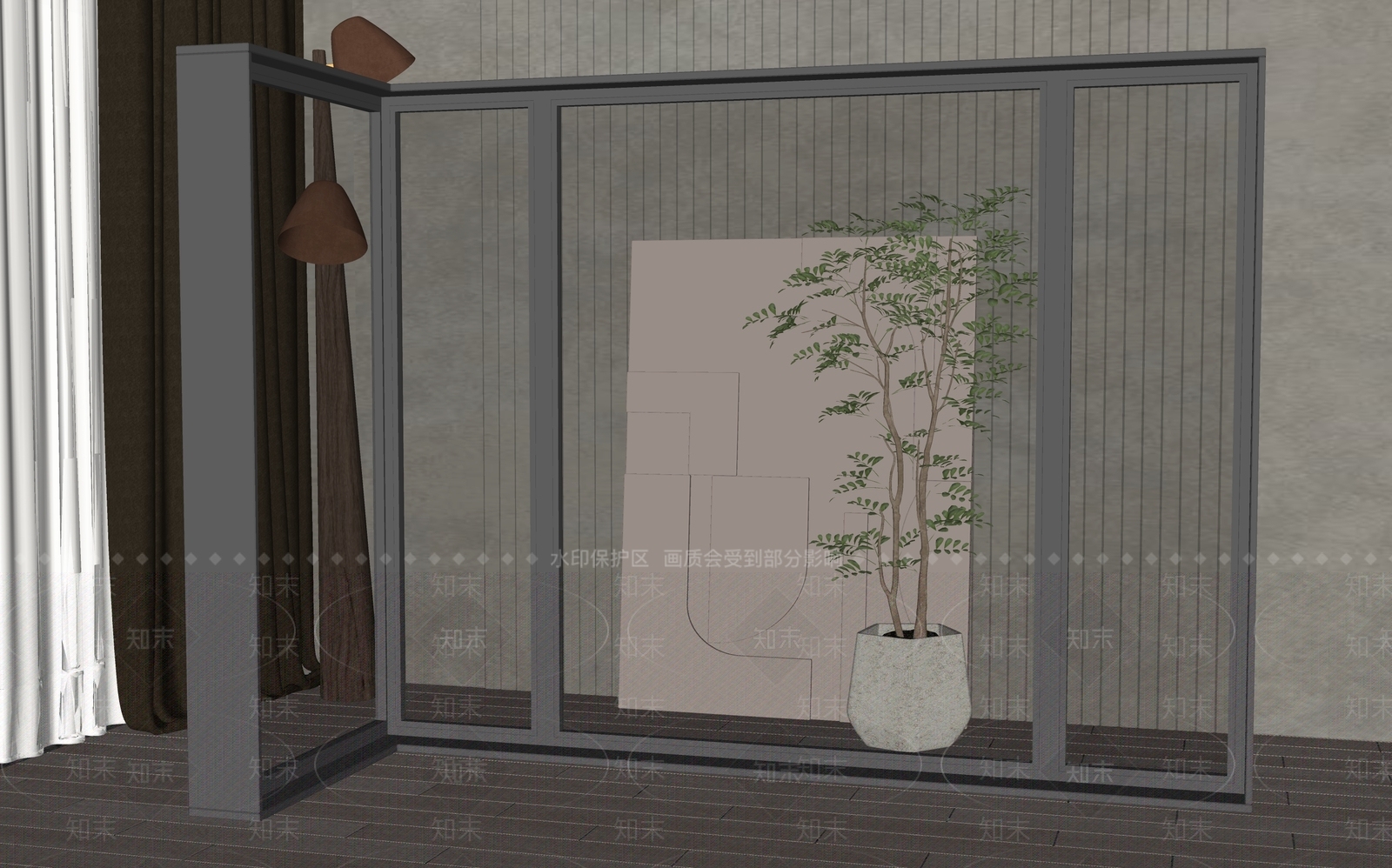 现代落地窗SU模型下载【ID:1140095774】