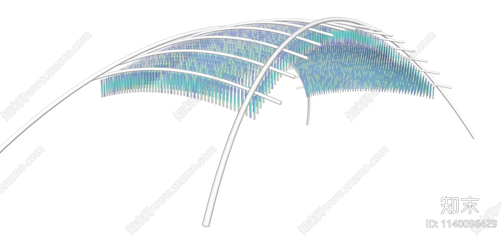 现代异形艺术幻彩膜彩色互动拱形廊架SU模型下载【ID:1140096429】
