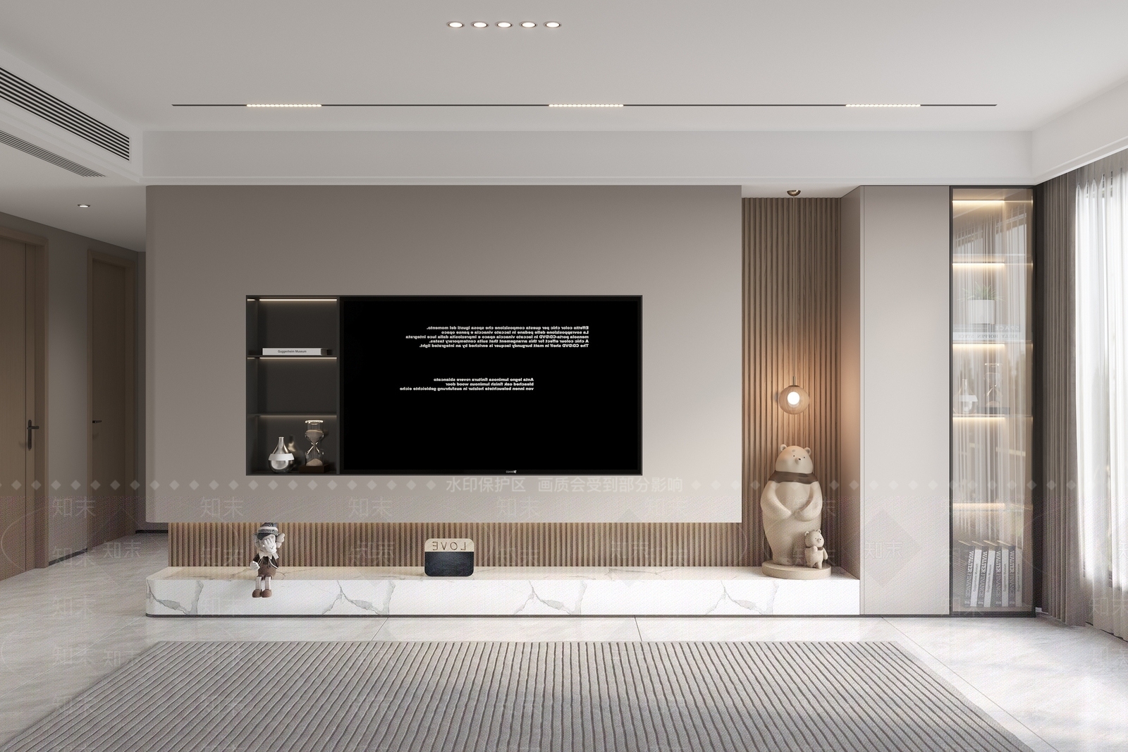 现代客餐厅电视背景3D模型下载【ID:1140099393】