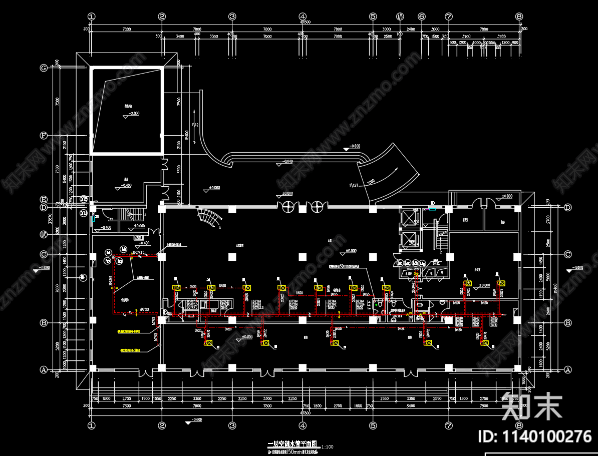 十二层新风系统水源热泵机房工艺流程cad施工图下载【ID:1140100276】