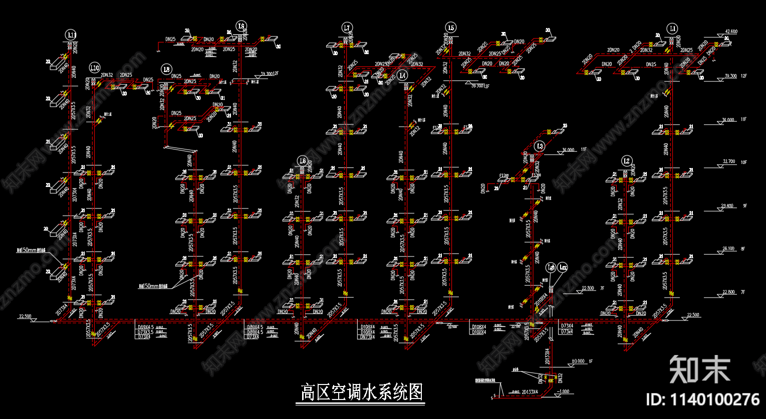 十二层新风系统水源热泵机房工艺流程cad施工图下载【ID:1140100276】