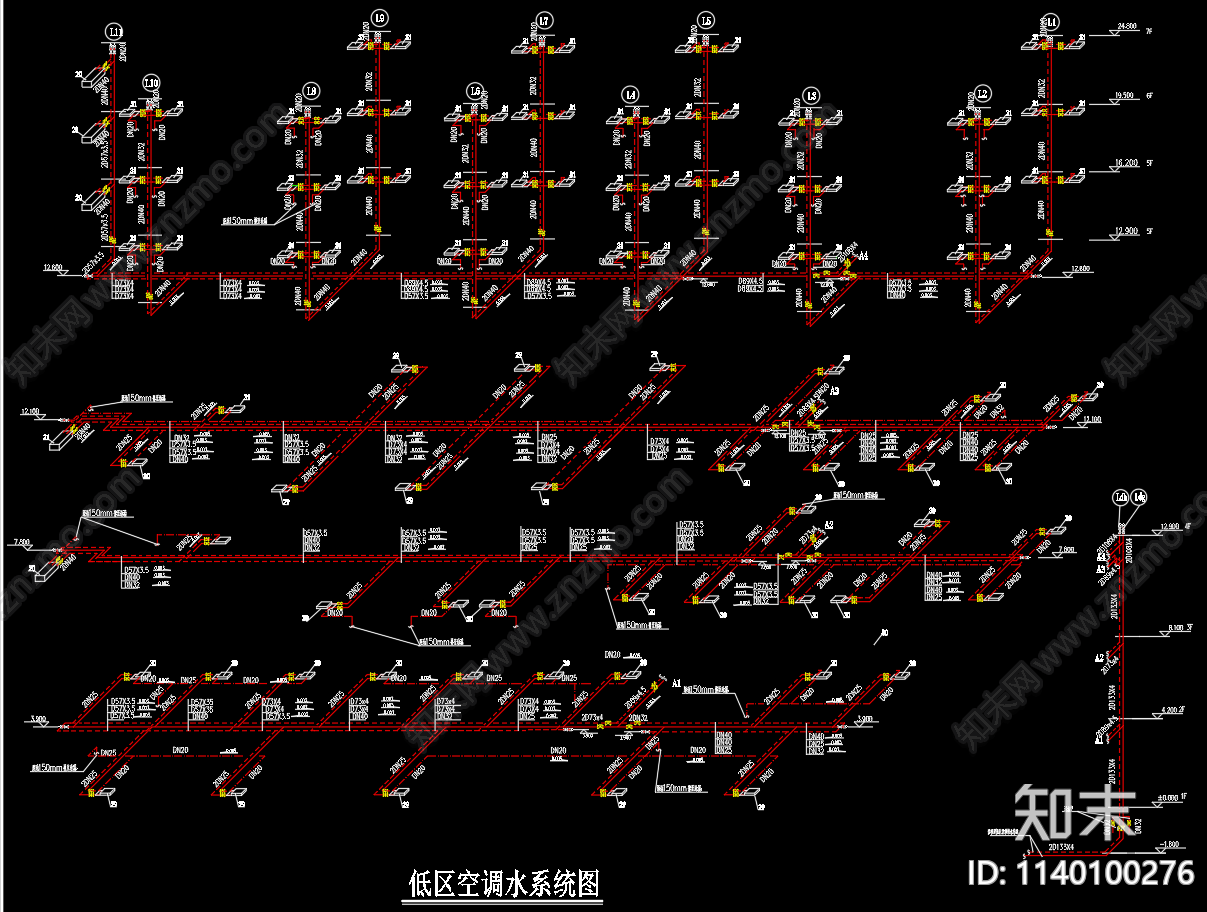 十二层新风系统水源热泵机房工艺流程cad施工图下载【ID:1140100276】