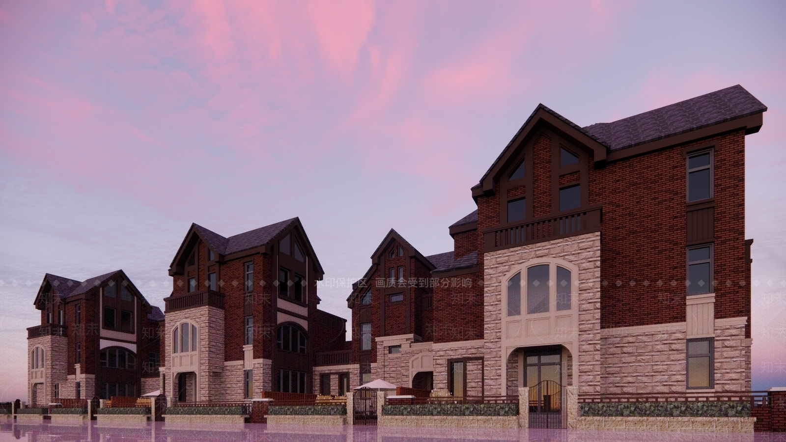 中式坡屋顶联排别墅SU模型下载【ID:1140100867】