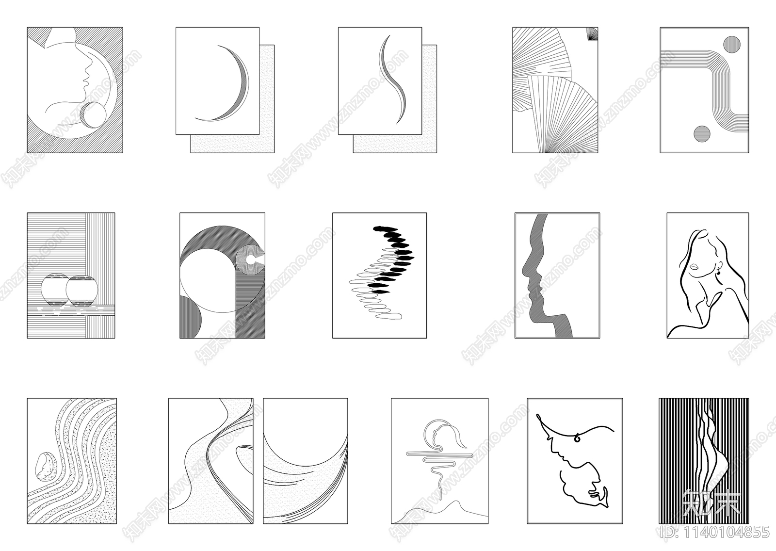 现代网红装饰画施工图下载【ID:1140104855】