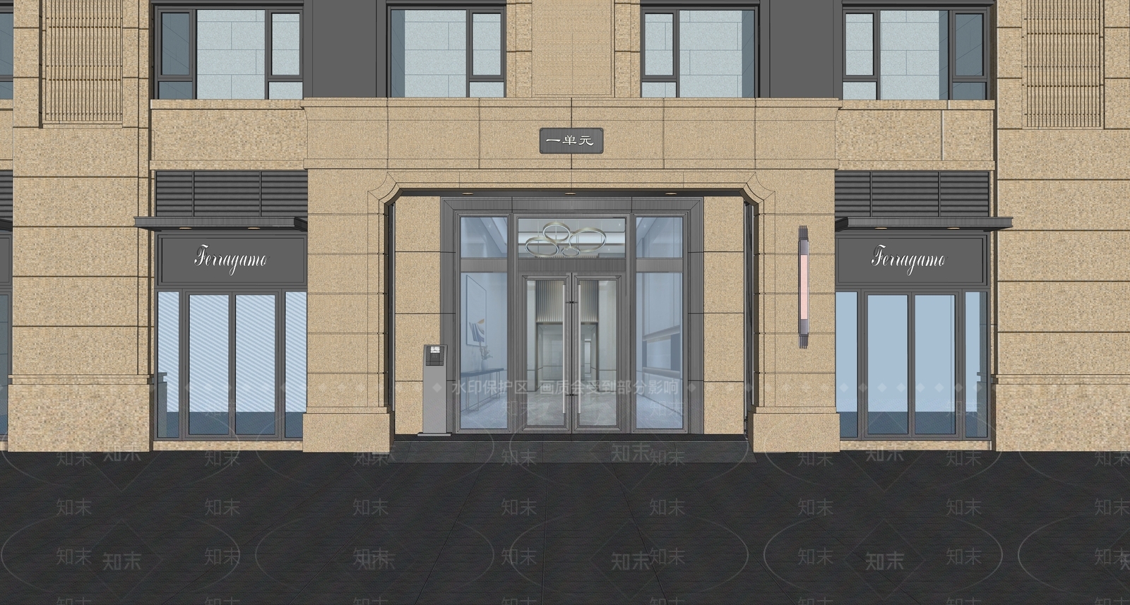 现代高层住宅门头门面SU模型下载【ID:1140113949】_知末su模型网
