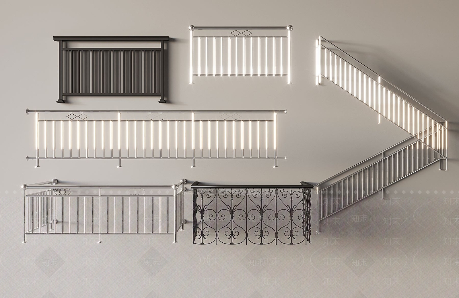 现代铁艺栏杆SU模型下载【ID:1140111856】