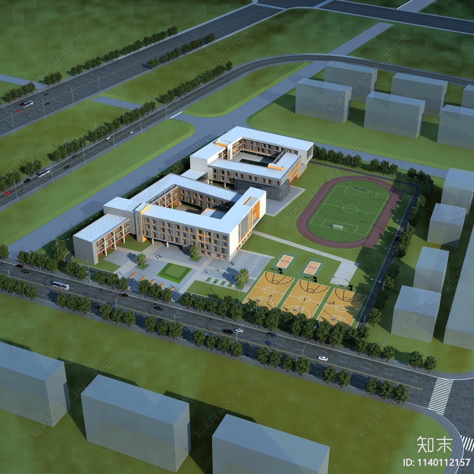 现代风格学校外观3D模型下载【ID:1140112157】