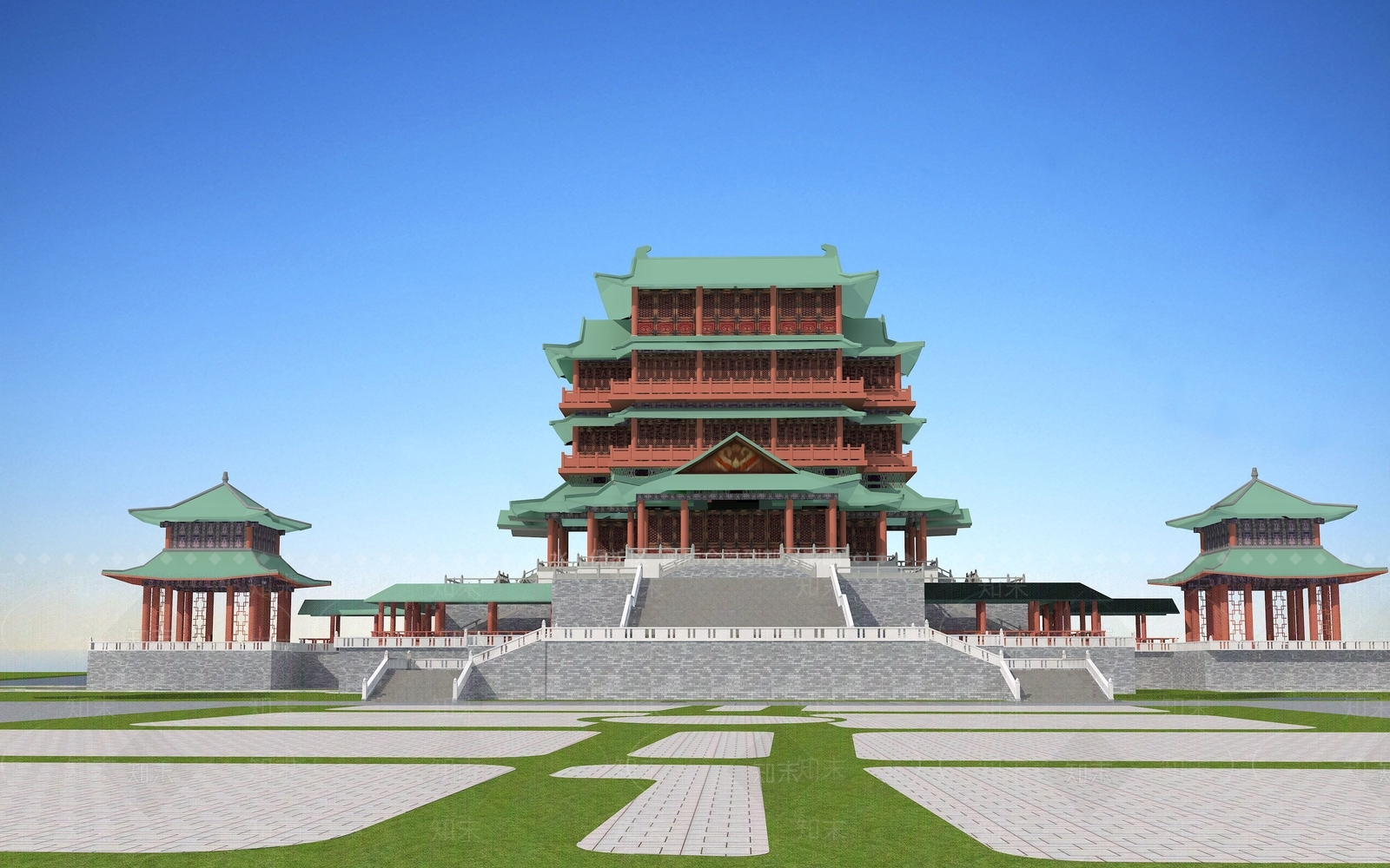 中式古建3D模型渲染效果图