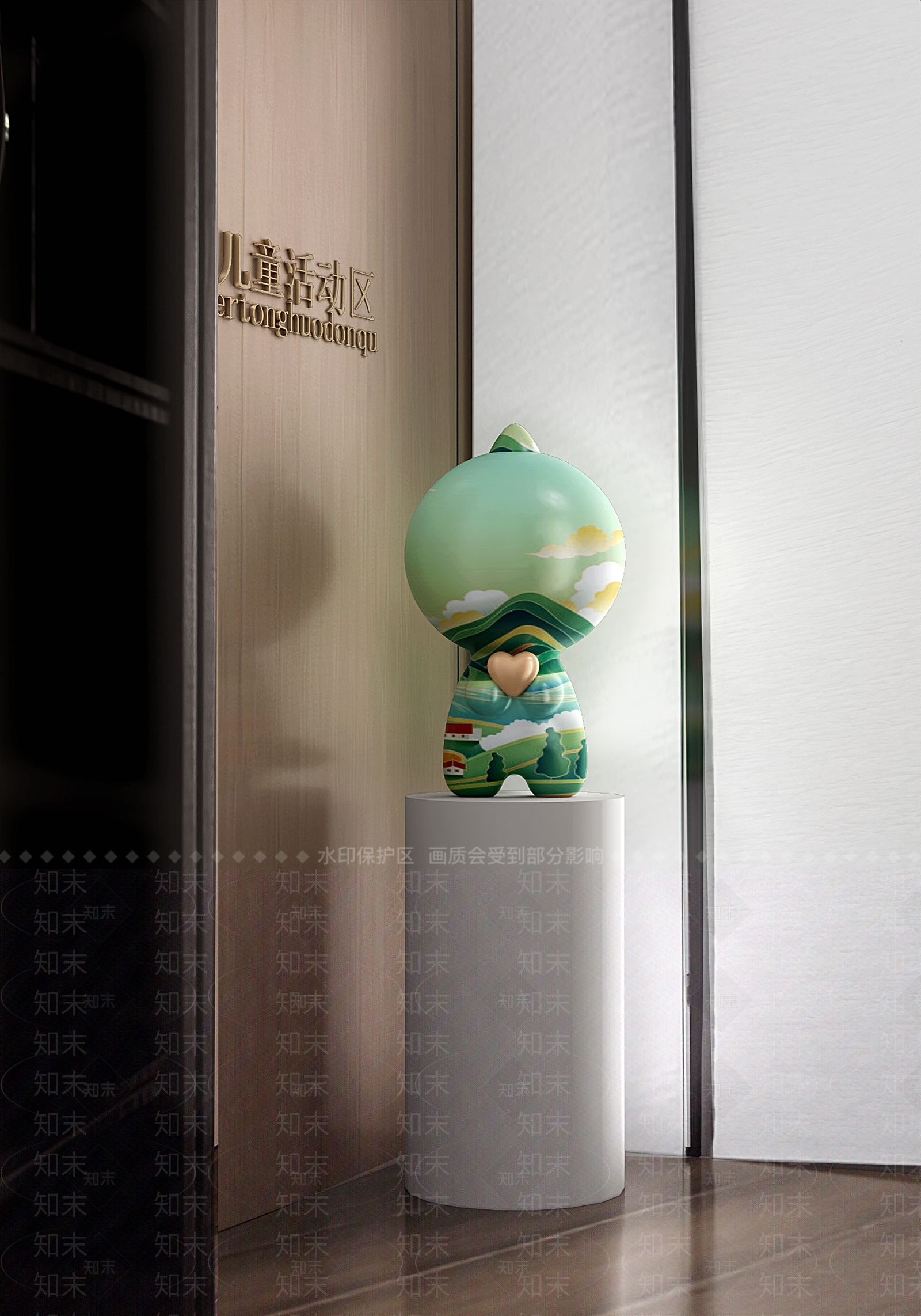 现代爱心小恐龙潮流雕塑装置3D模型下载【ID:1140113345】